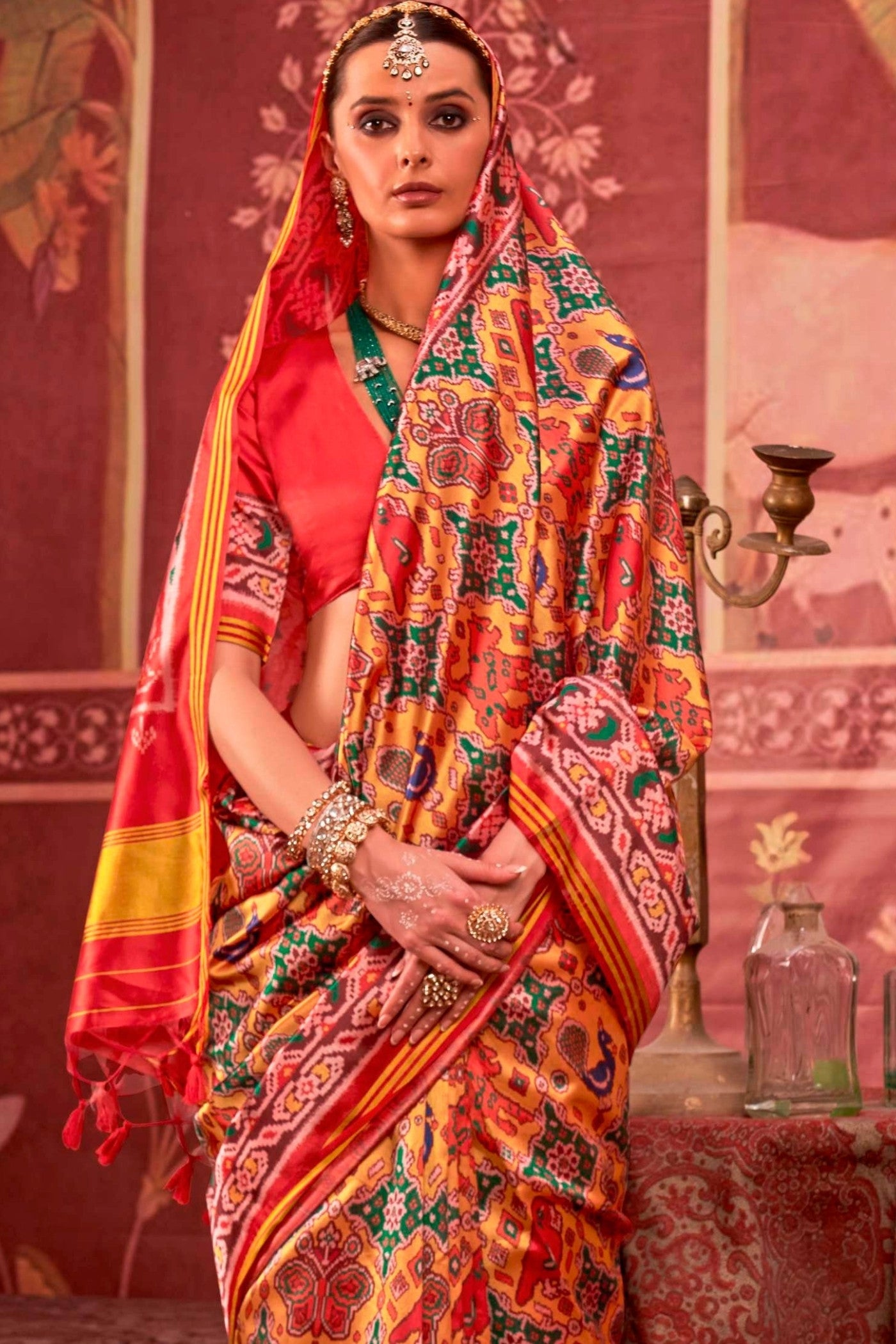 Buy MySilkLove Cyber Yellow Printed Patola Saree Online