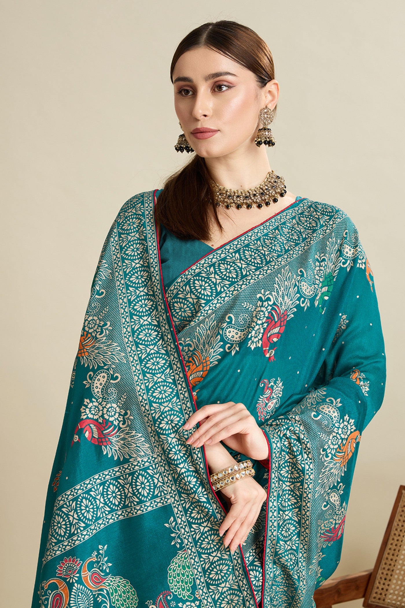 Buy MySilkLove Emerald Green Printed Chinon Saree Online