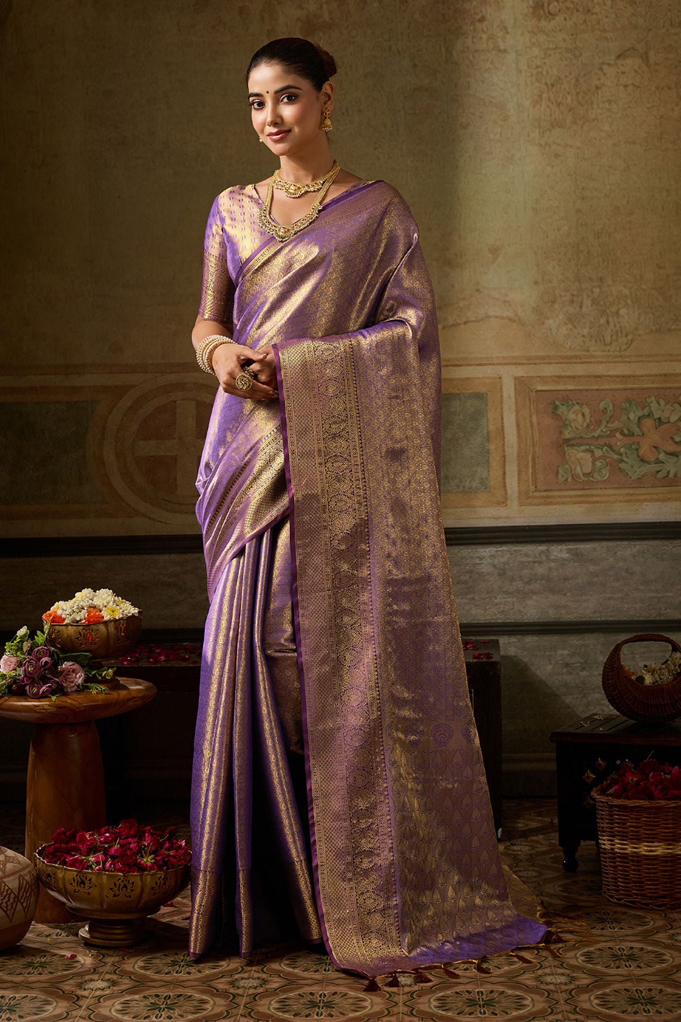 Buy MySilkLove Periwinkle Purple Woven Kanjivaram Saree Online