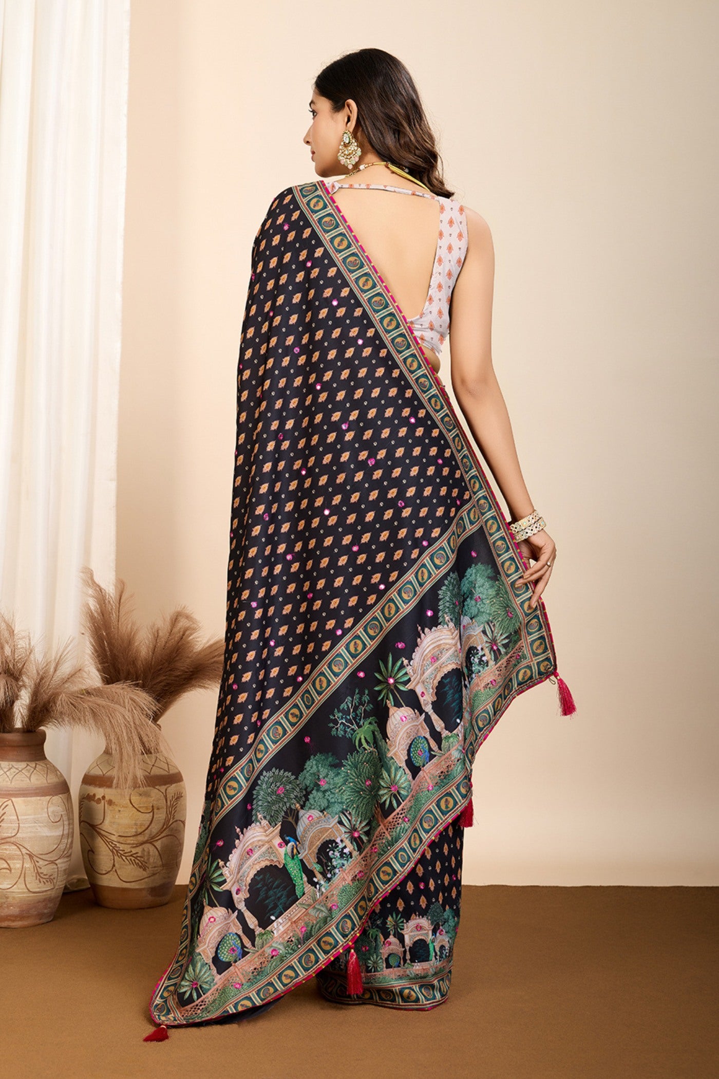 Buy MySilkLove Raven Black Printed Cotton Saree Online