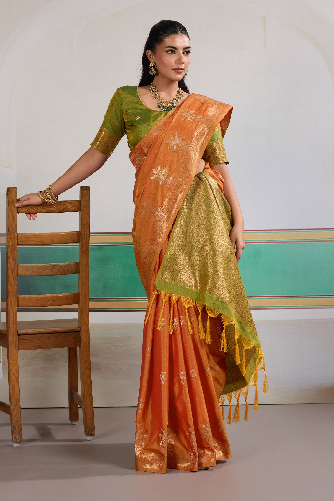 Buy MySilkLove Flame Orange Banarasi Handloom Tussar Saree Online