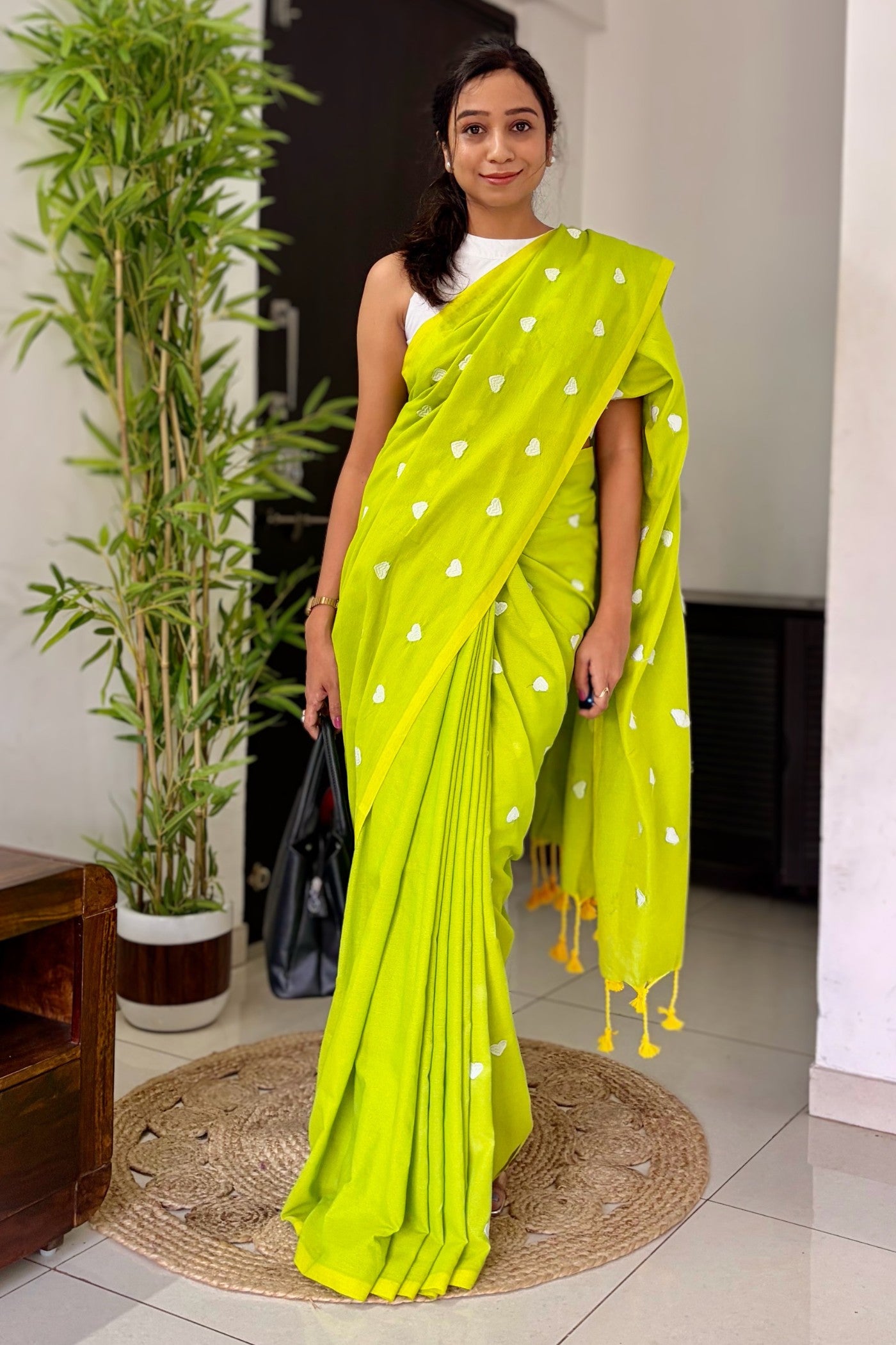 Buy MySilkLove Leaf Green Cotton Digital Printed Saree Online