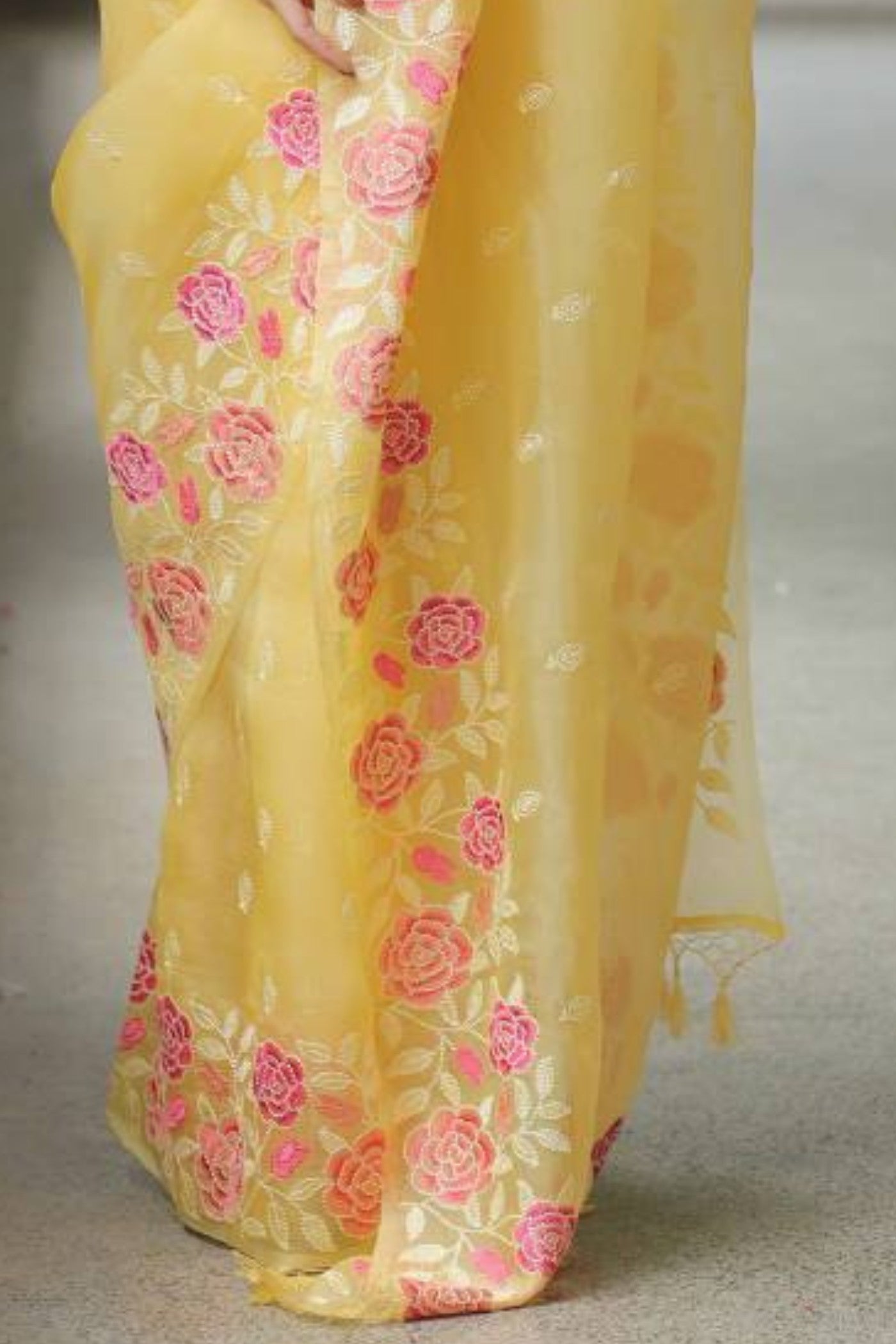 Buy MySilkLove Zest Yellow Organza Partywar Saree Online