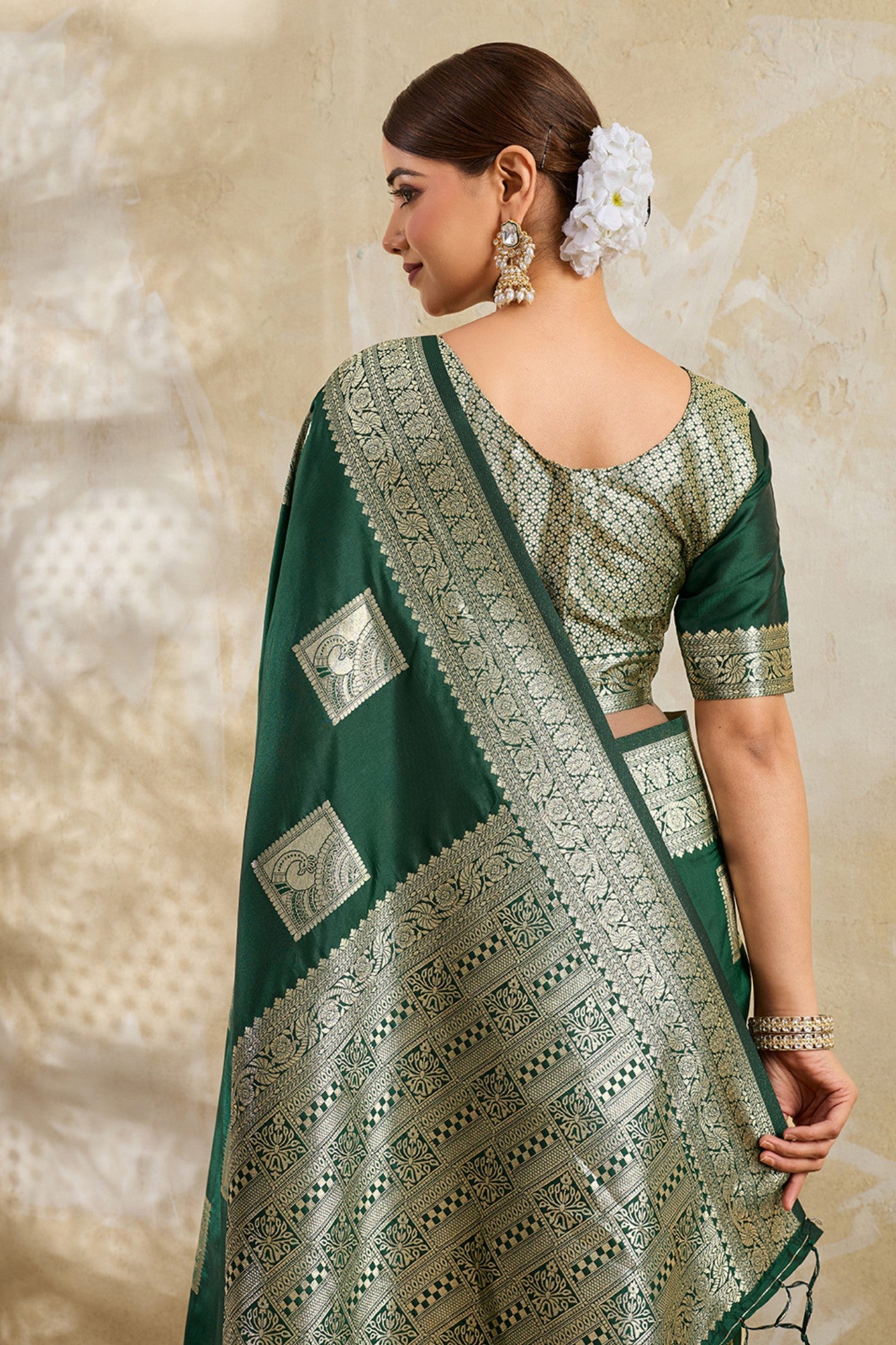 Buy MySilkLove Laurel Green Woven Banarasi Soft Silk Saree Online