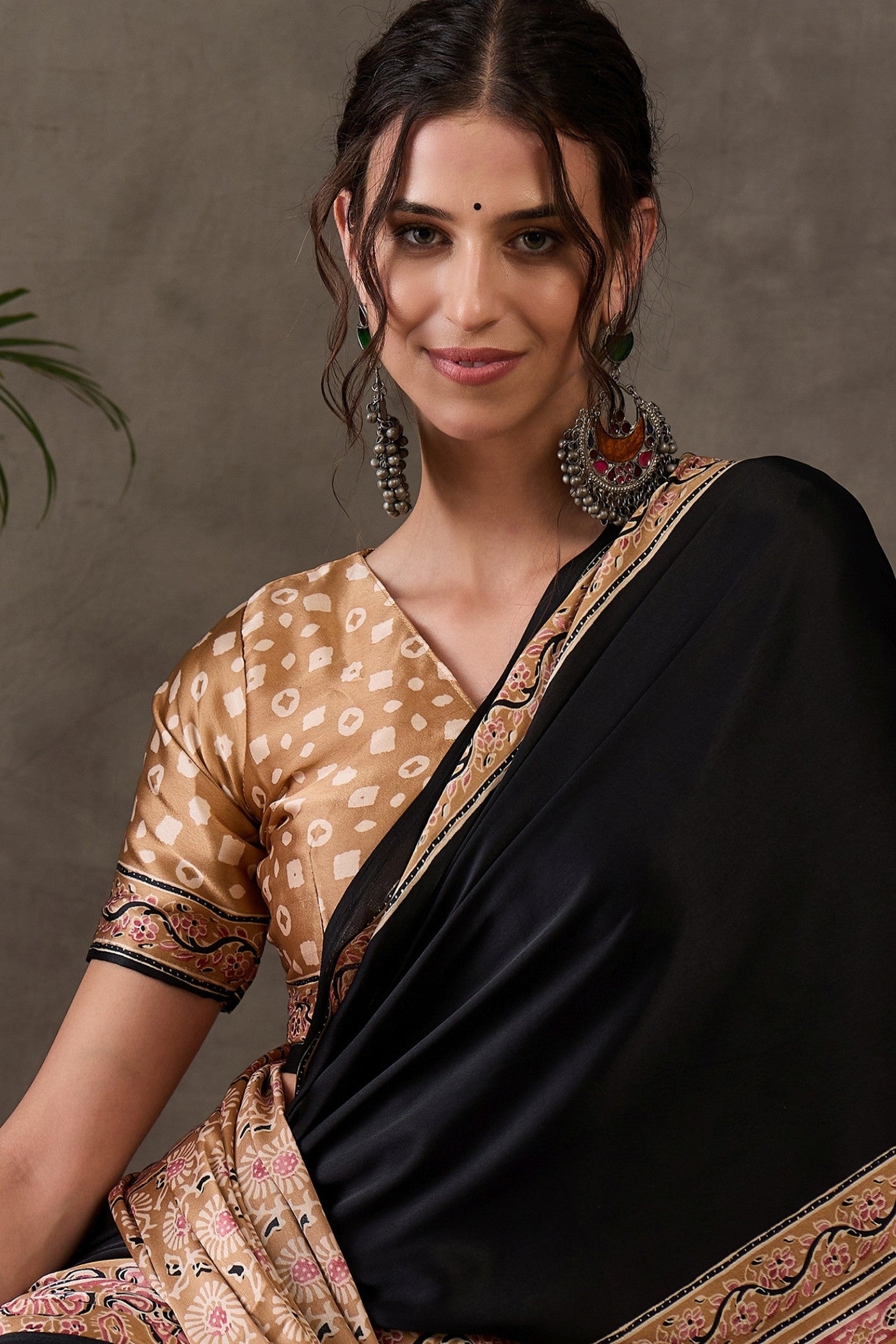 Buy MySilkLove Ebony Black Printed Satin Gaji Silk Saree Online