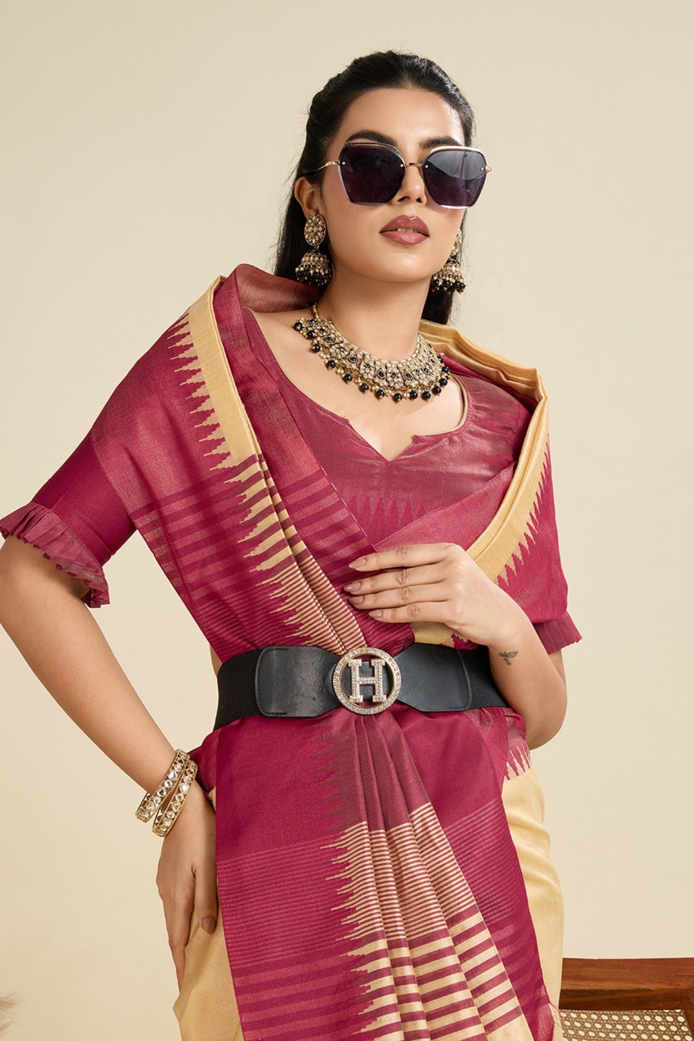 Buy MySilkLove Vanilla Cream Woven Raw Silk Saree Online