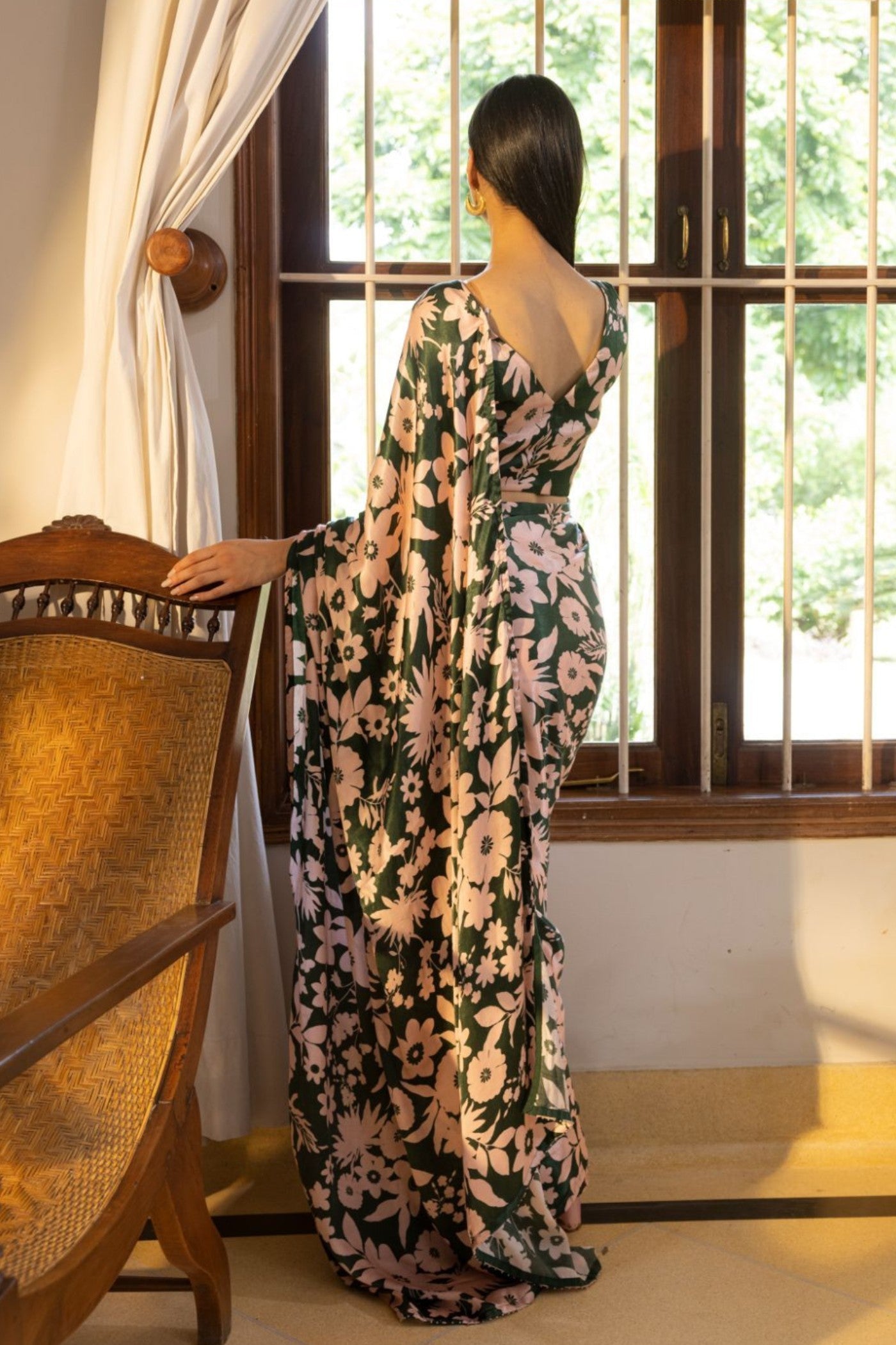 Buy MySilkLove Kelly Green Floral Printed Satin Silk Saree Online