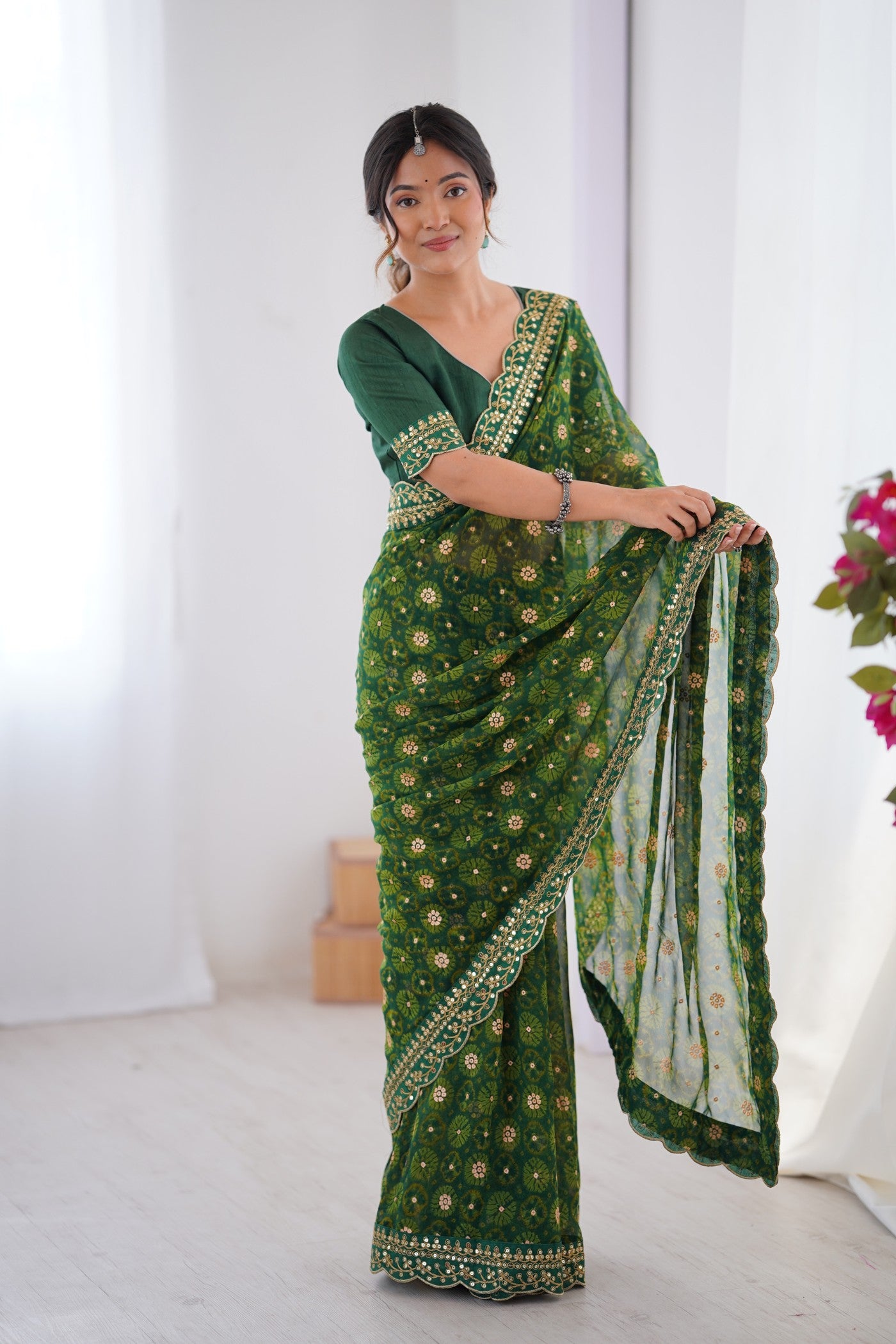 Buy MySilkLove Coconut Green Embroidery Georgette saree Online