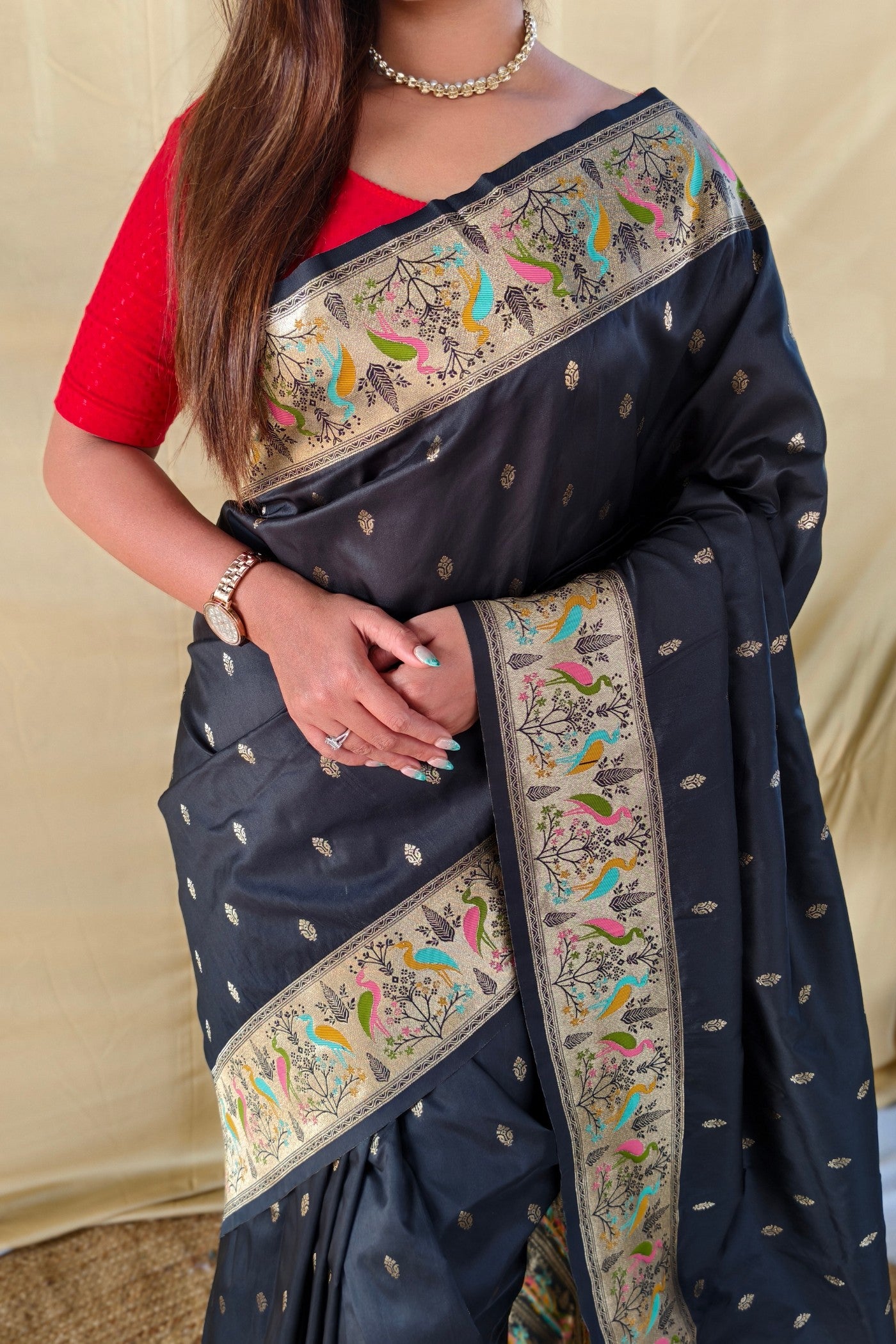 Buy MySilkLove Obsidian Black Woven Banarasi Soft Silk Saree Online