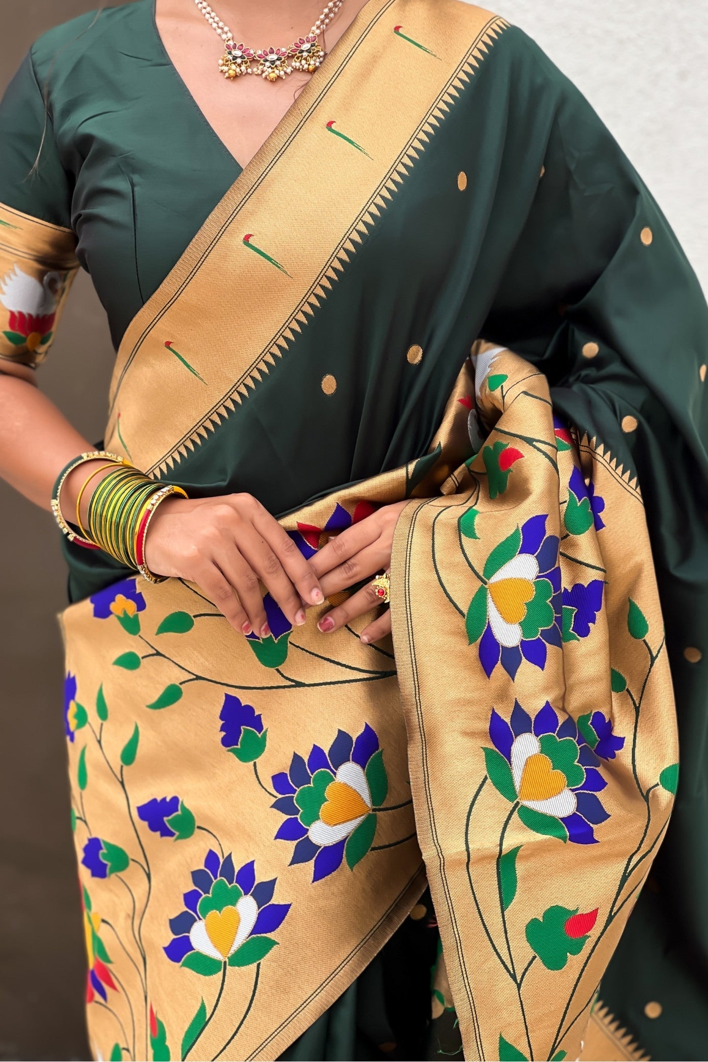Buy MySilkLove Dark Green Woven Paithani Saree Online