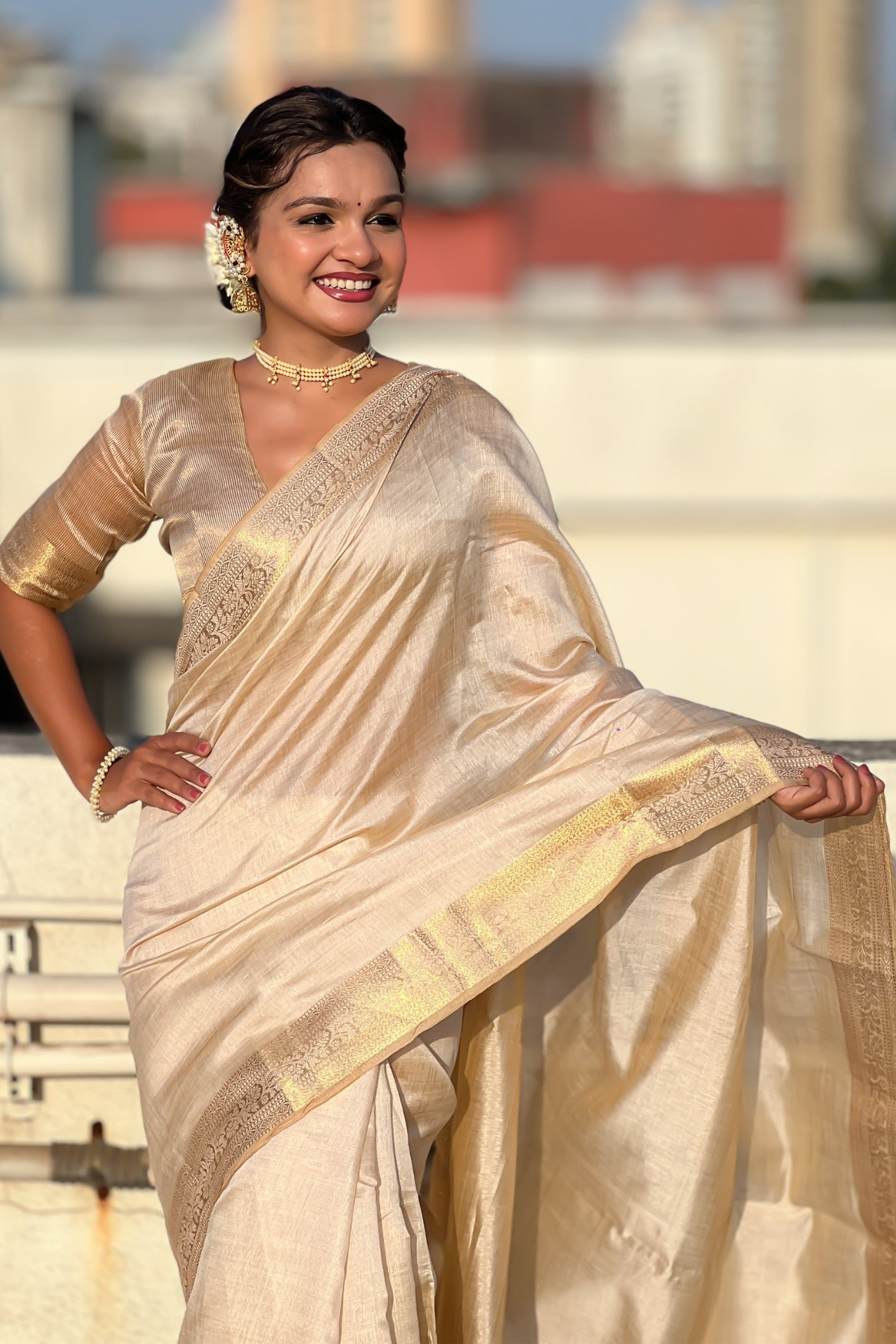 Buy MySilkLove Wheat Cream Tussar Silk Saree Online