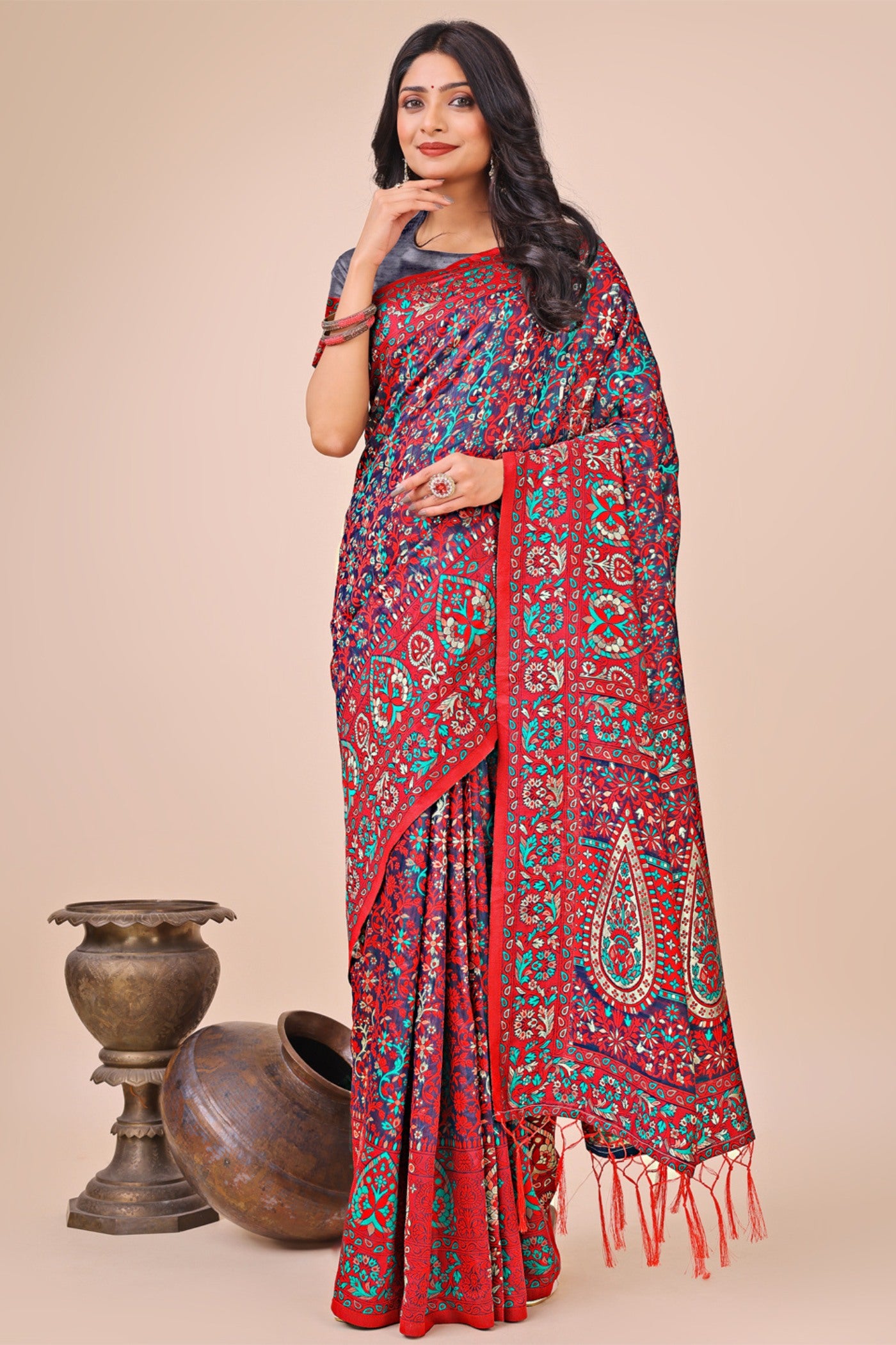 Buy MySilkLove Cornell Pink Woven Pashmina Saree Online