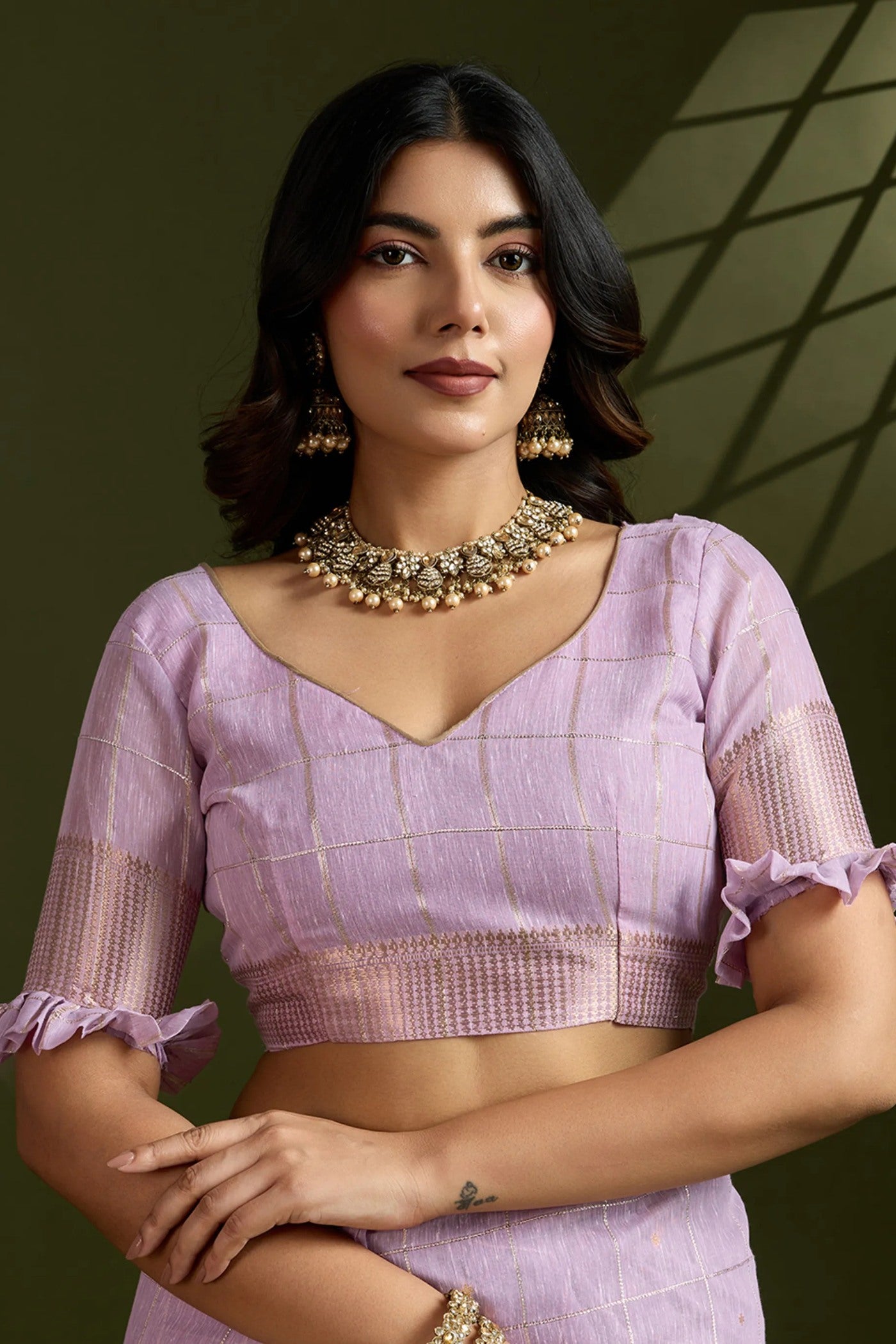 Buy MySilkLove Mauve Purple Woven Tissue Linen Saree Online