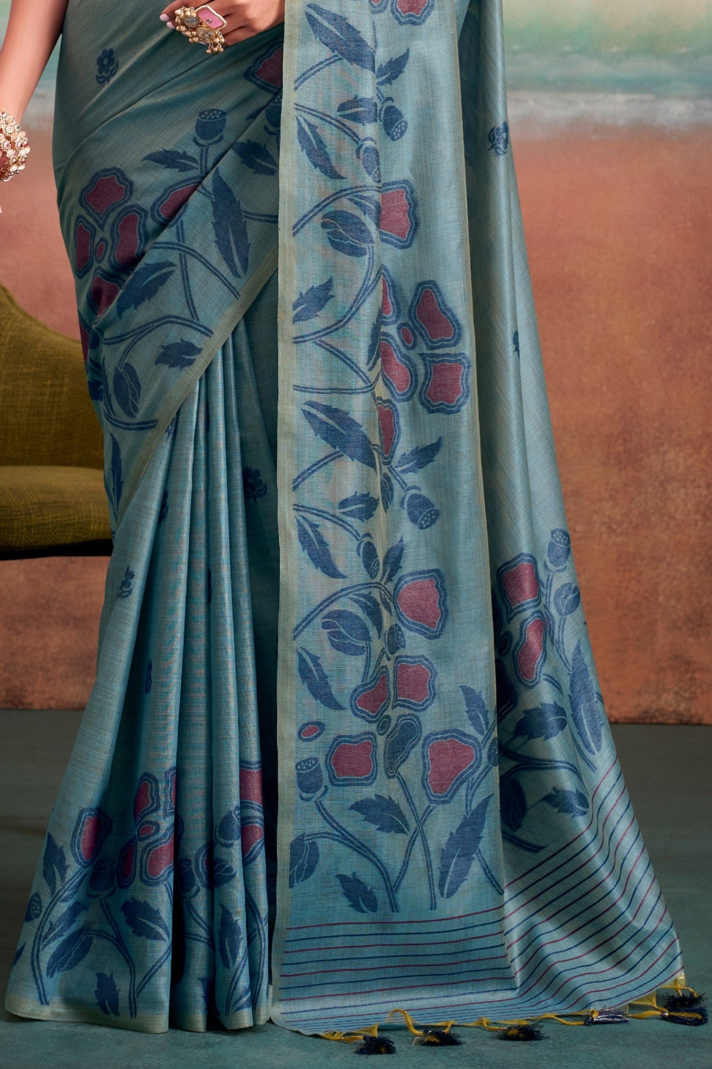 Buy MySilkLove River Blue Handloom Modal Silk Saree Online