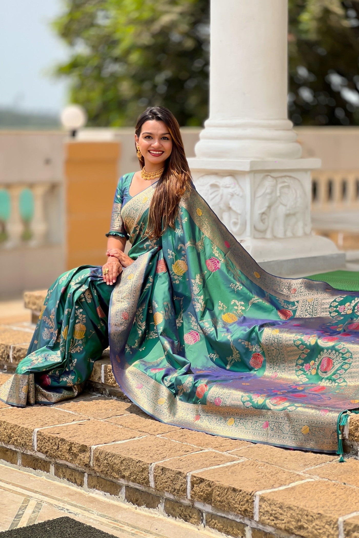Buy MySilkLove Rama Blue Woven Banarasi Saree Online