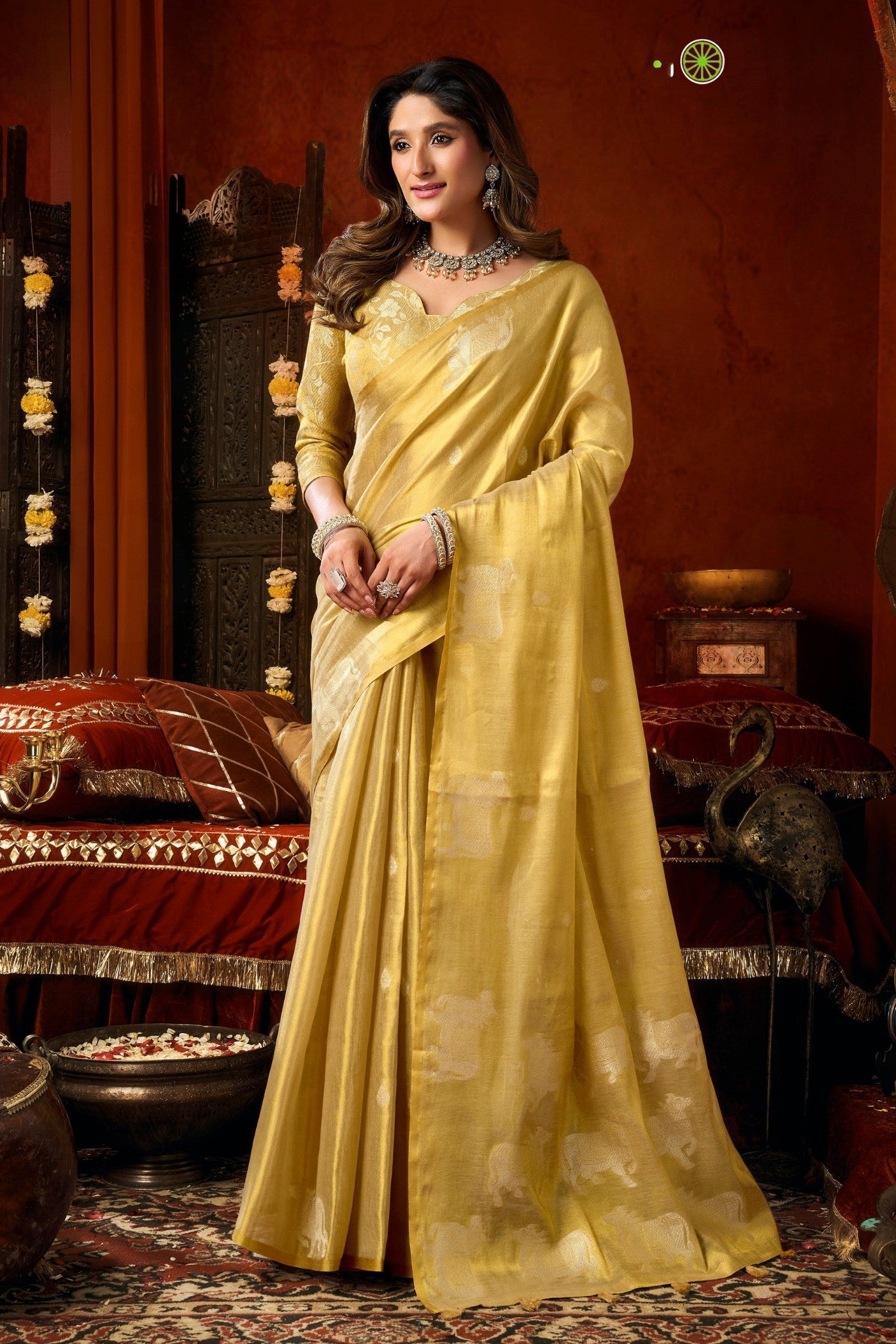 Buy MySilkLove Bright Yellow Handloom Tissue Saree Online