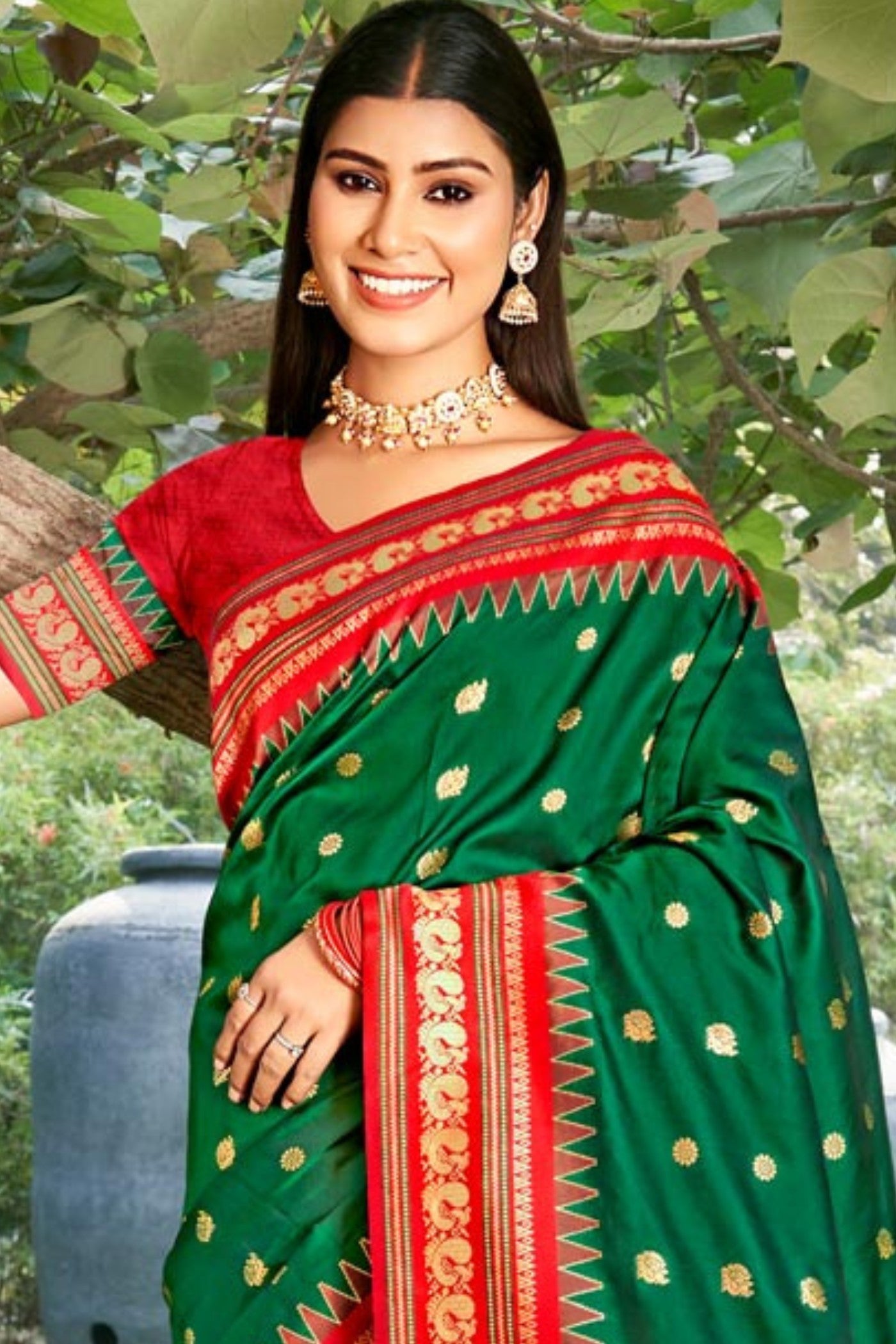 MySilkLove Forest Green Banarasi Woven Soft Silk Saree