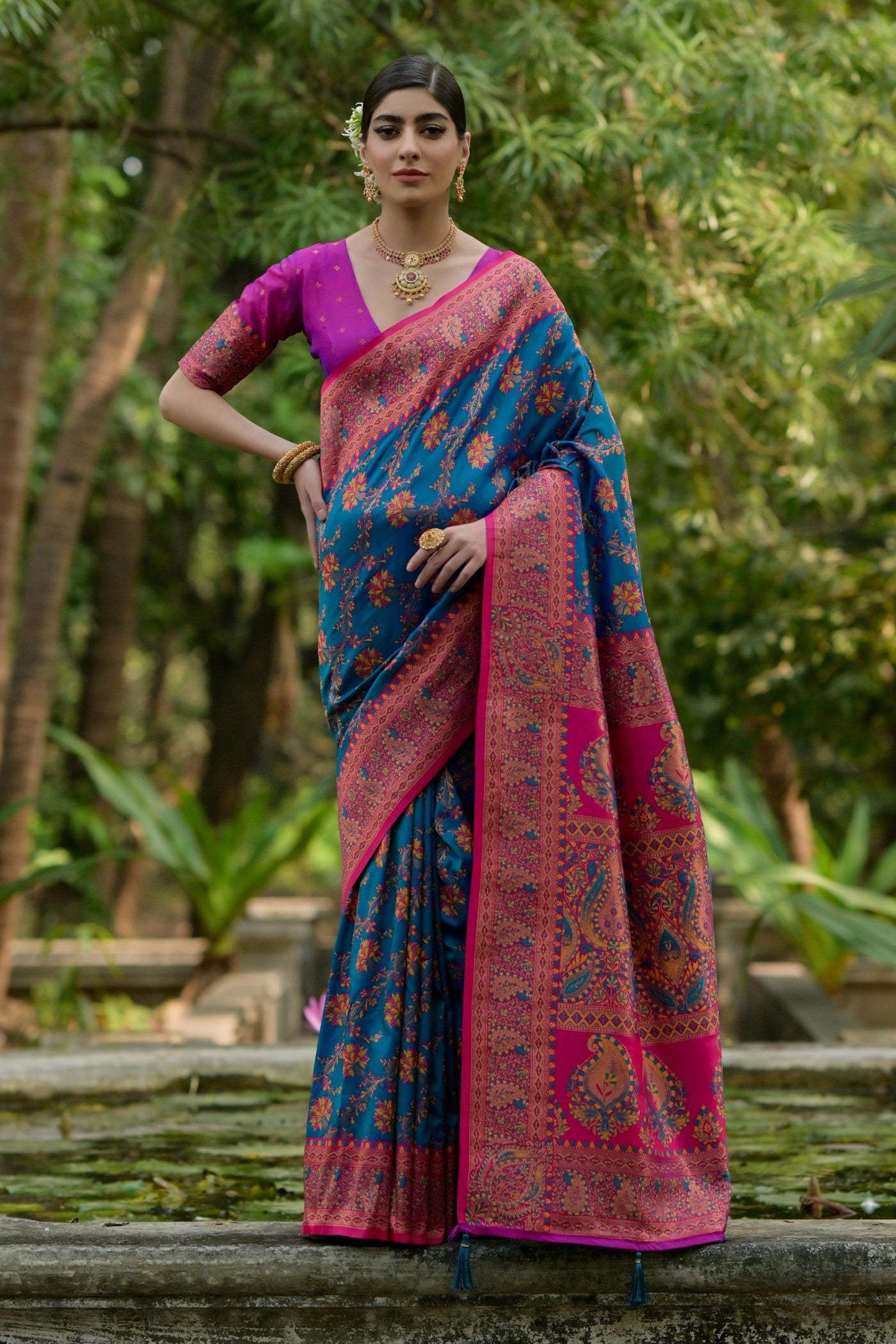 Buy MySilkLove Blue Jay Woven Pashmina Silk Saree Online