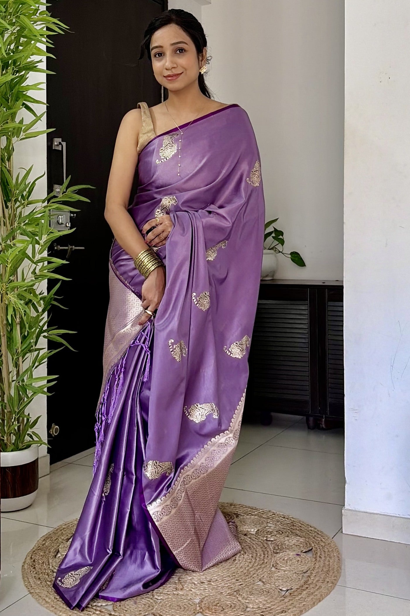 Buy MySilkLove Wisteria Purple Handloom Satin Soft Silk Saree Online