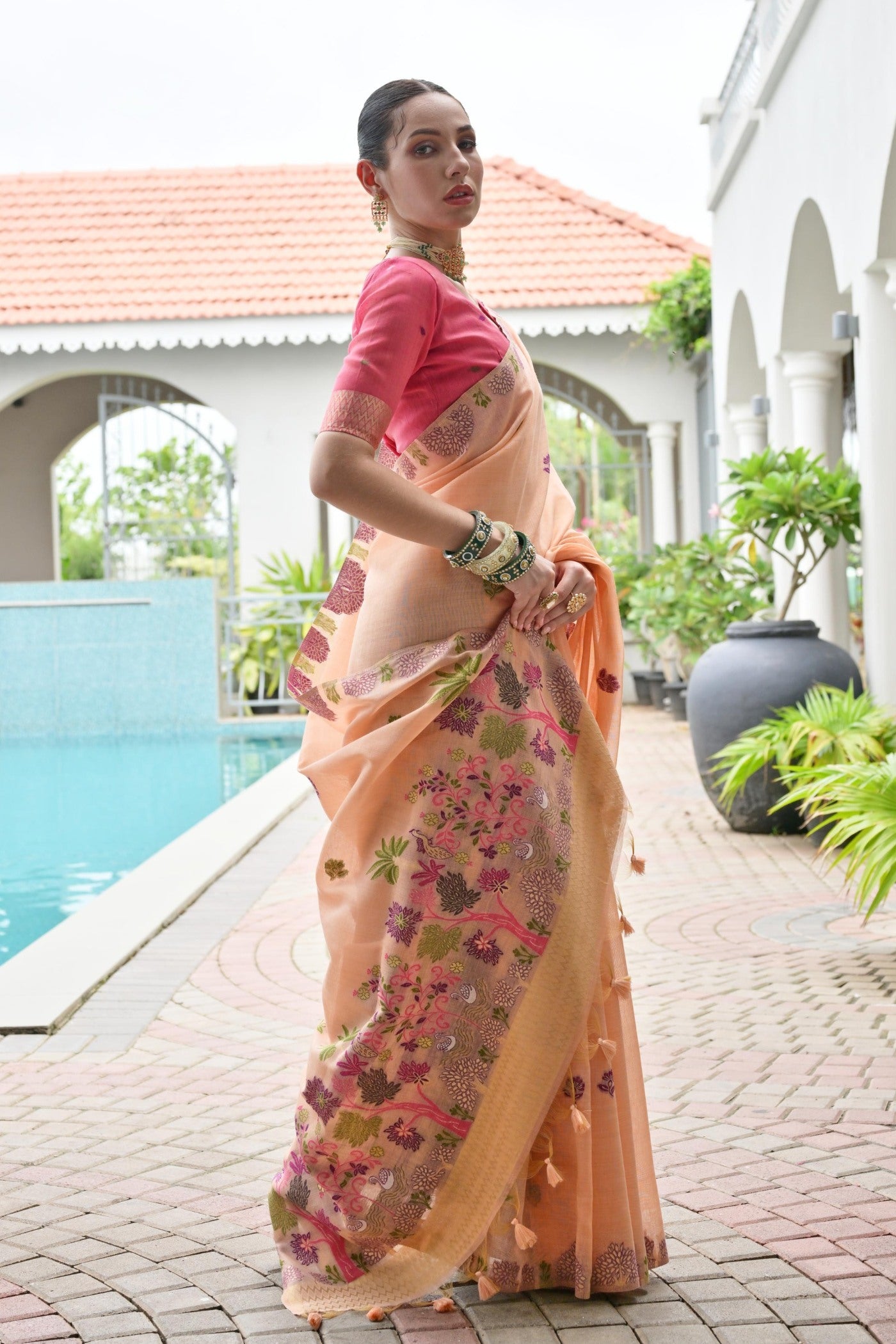 Buy MySilkLove Maple Orange Woven Muga Cotton Saree Online