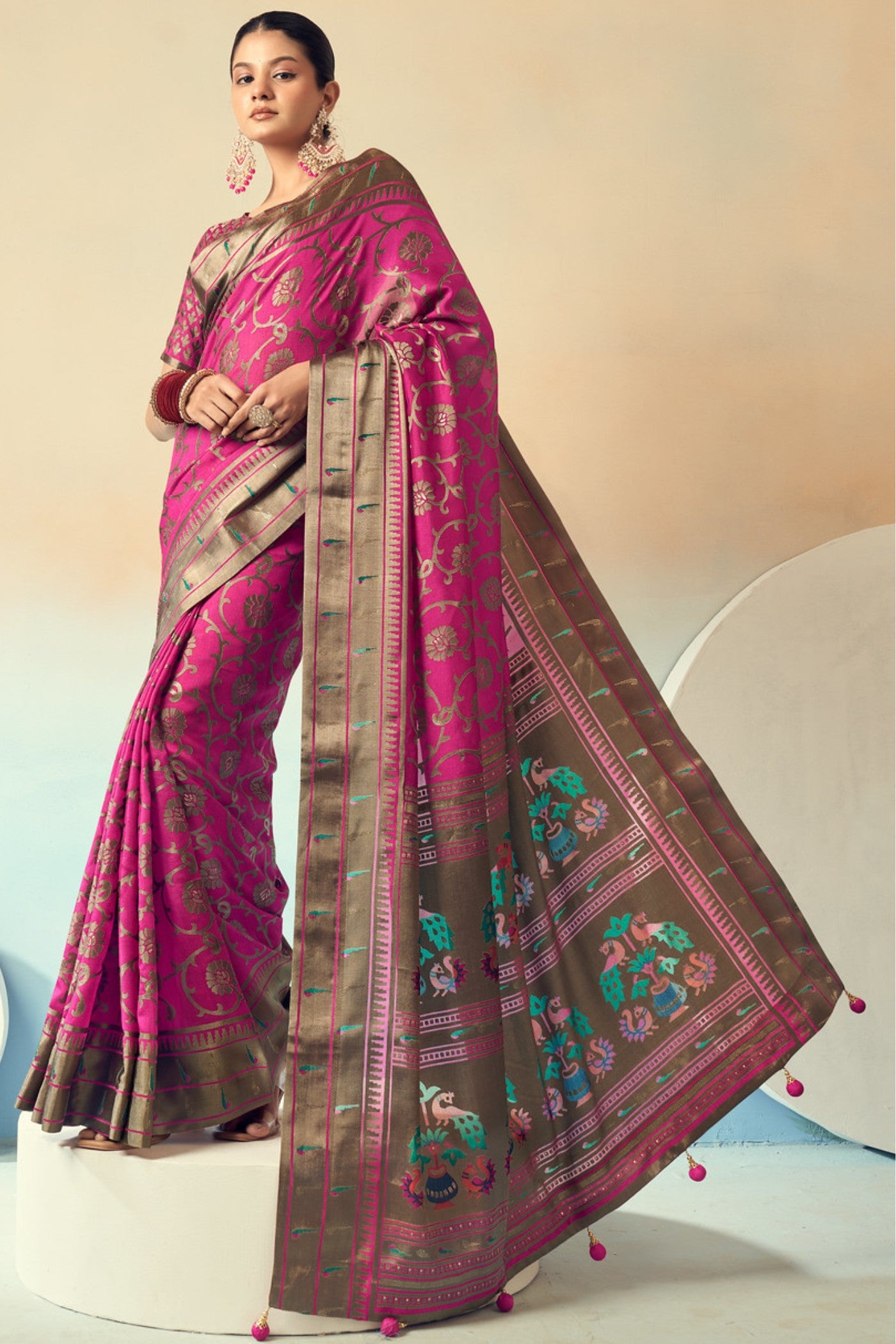 Buy MySilkLove Hibiscus Pink Designer Banarasi Georgette Saree Online