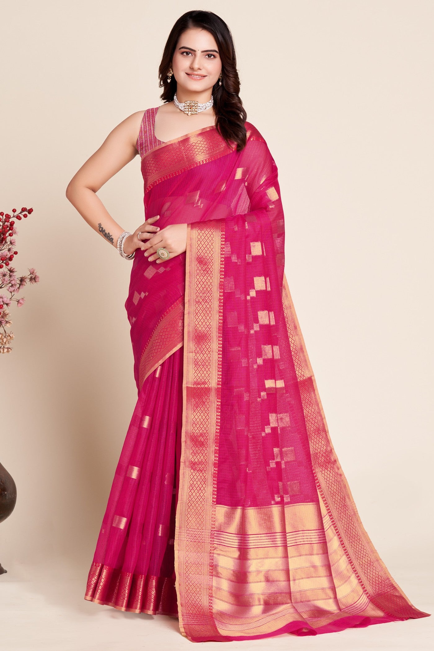 Buy MySilkLove Pink Lace Woven Manipuri Silk Saree Online