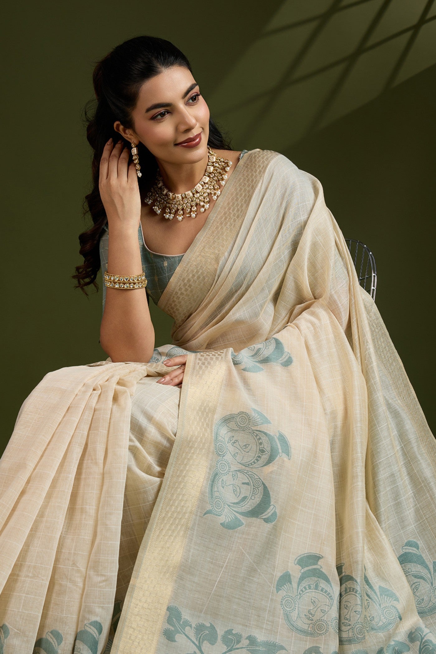 Buy MySilkLove Sugar White Muga Cotton Saree Online