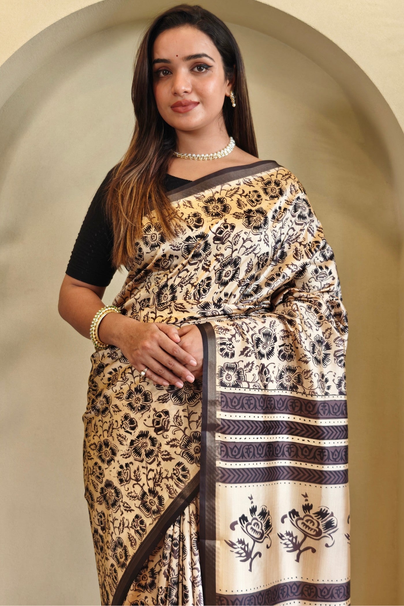 MySilkLove Sherwin Cream and Brown Digital Printed Saree
