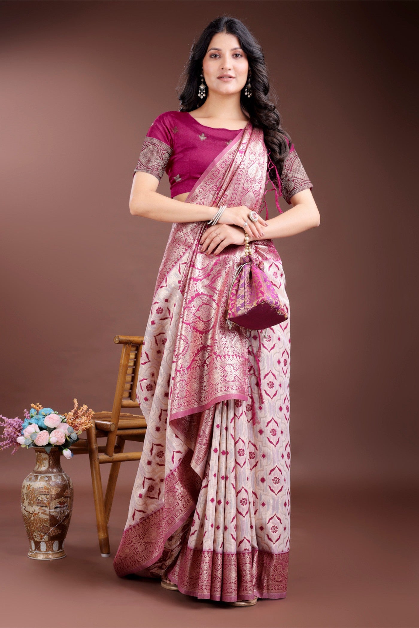 Buy MySilkLove Lotus Pink and White Linen Cotton Saree Online