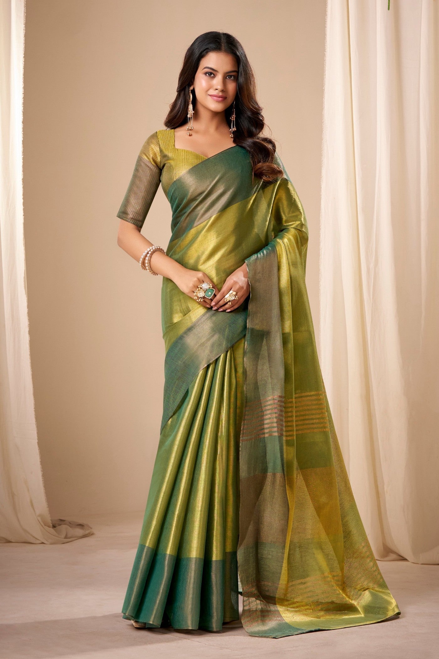 Buy MySilkLove Spring Green Handloom Tissue Saree Online