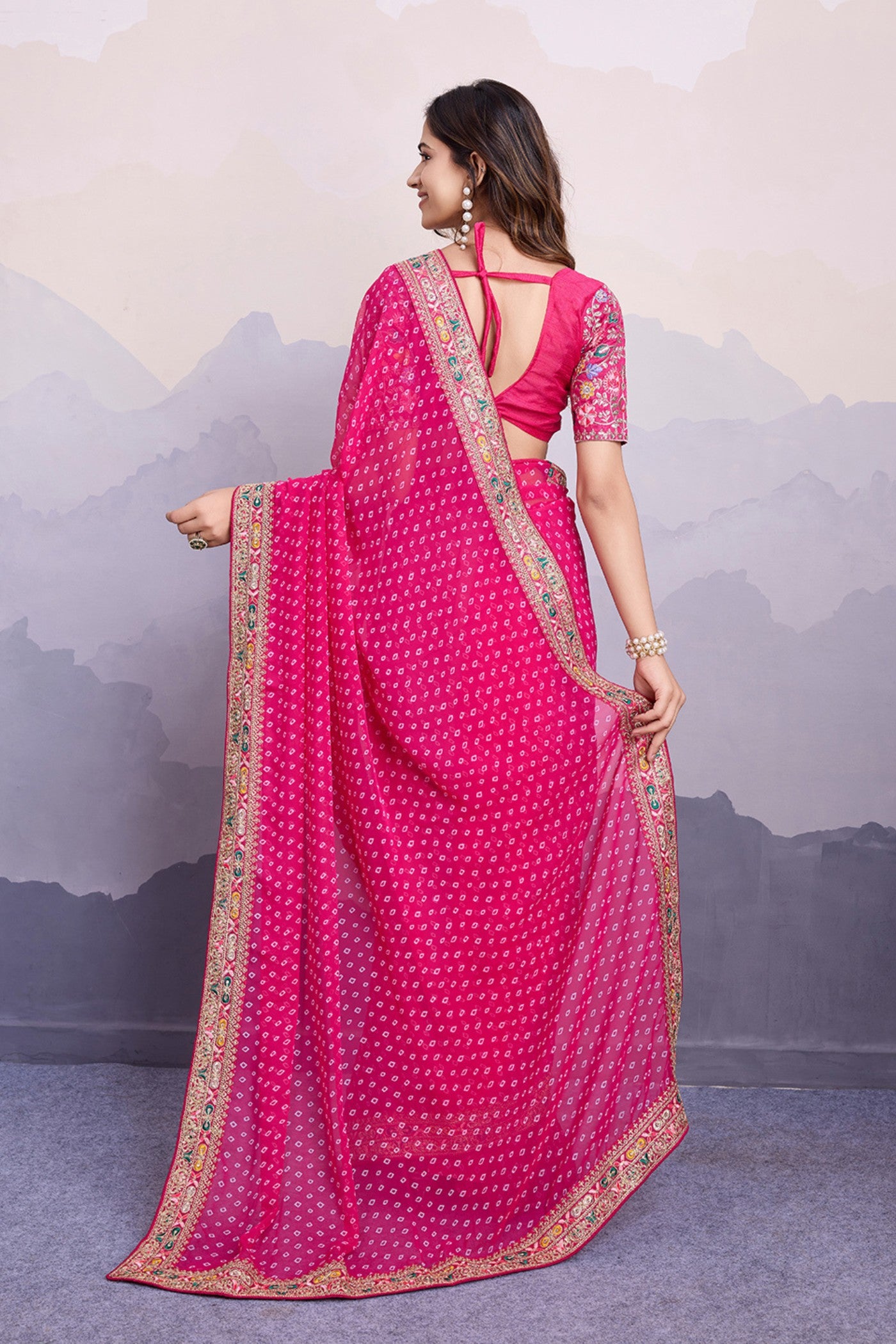 Buy MySilkLove Magenta Pink Bandhani Georgette Printed Partywear Saree Online