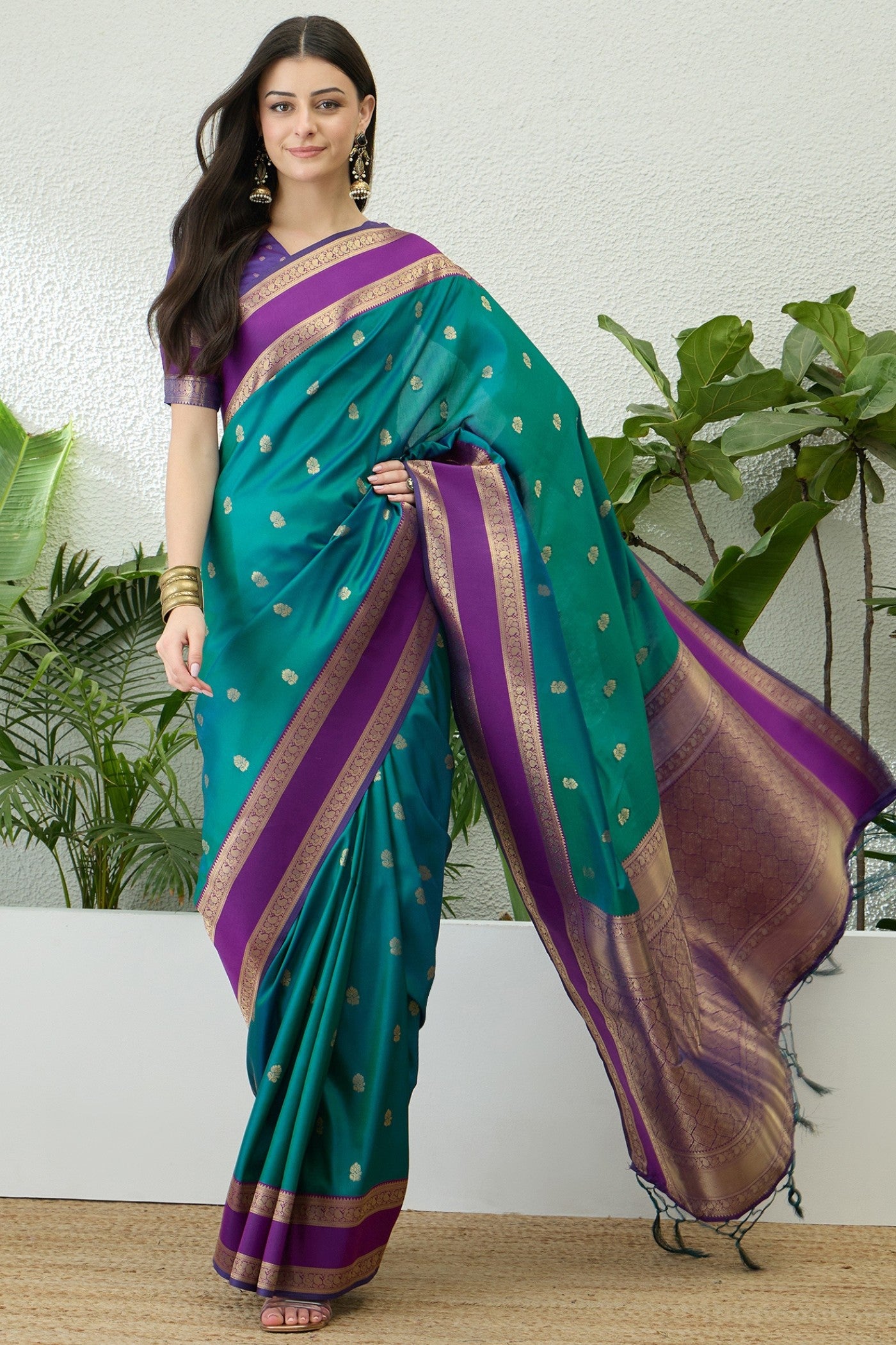 Buy MySilkLove Peacock Blue Banarasi Woven Soft Silk Saree Online