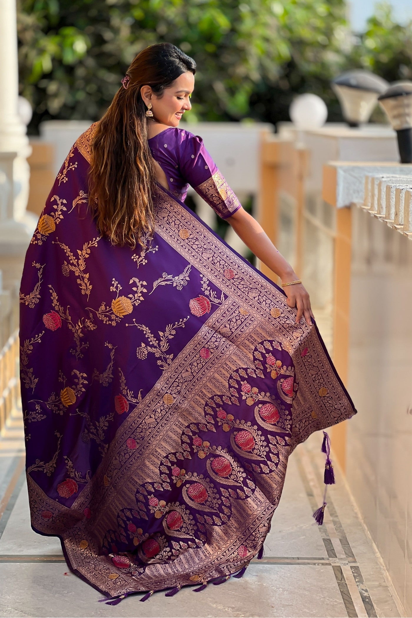 Buy MySilkLove Mardi Gras Purple Woven Banarasi Saree Online