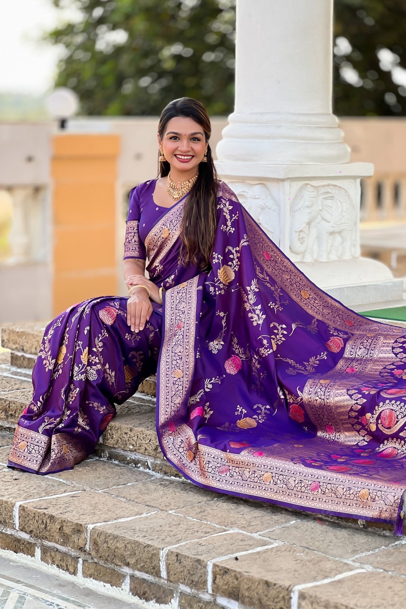 Buy MySilkLove Mardi Gras Purple Woven Banarasi Saree Online
