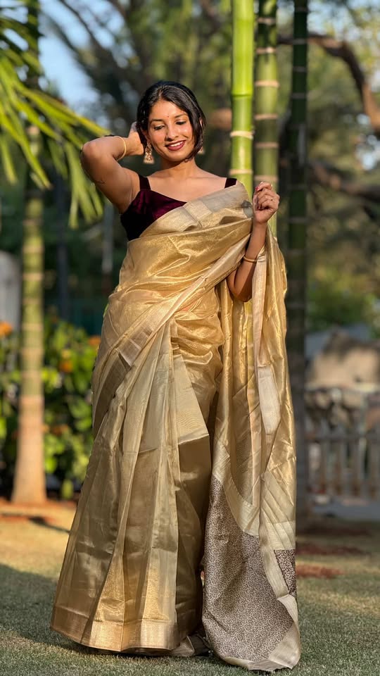 Buy MySilkLove Metallic Sunburst Gold Handloom Tissue Saree Online