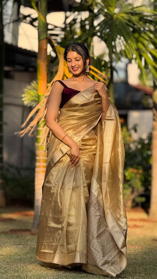 Buy MySilkLove Metallic Sunburst Gold Handloom Tissue Saree Online