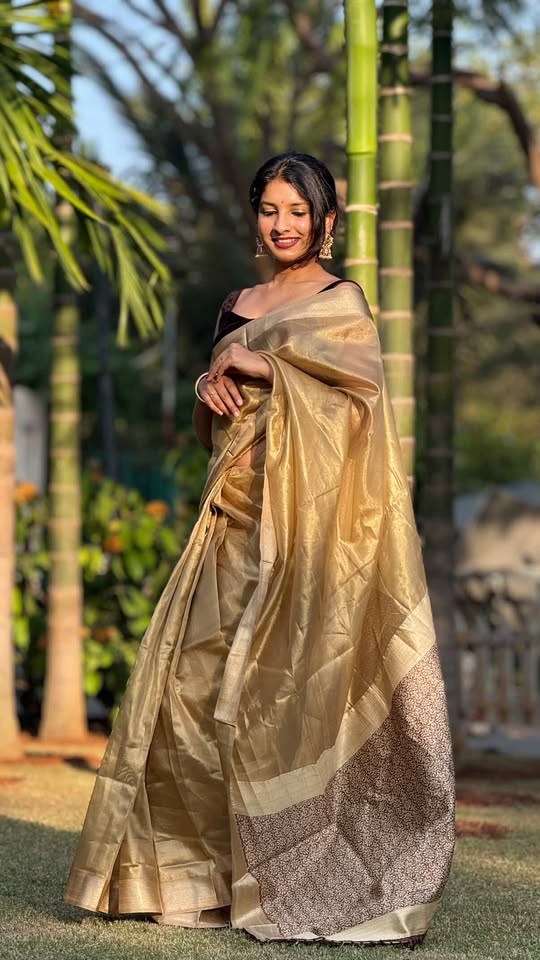 Buy MySilkLove Metallic Sunburst Gold Handloom Tissue Saree Online