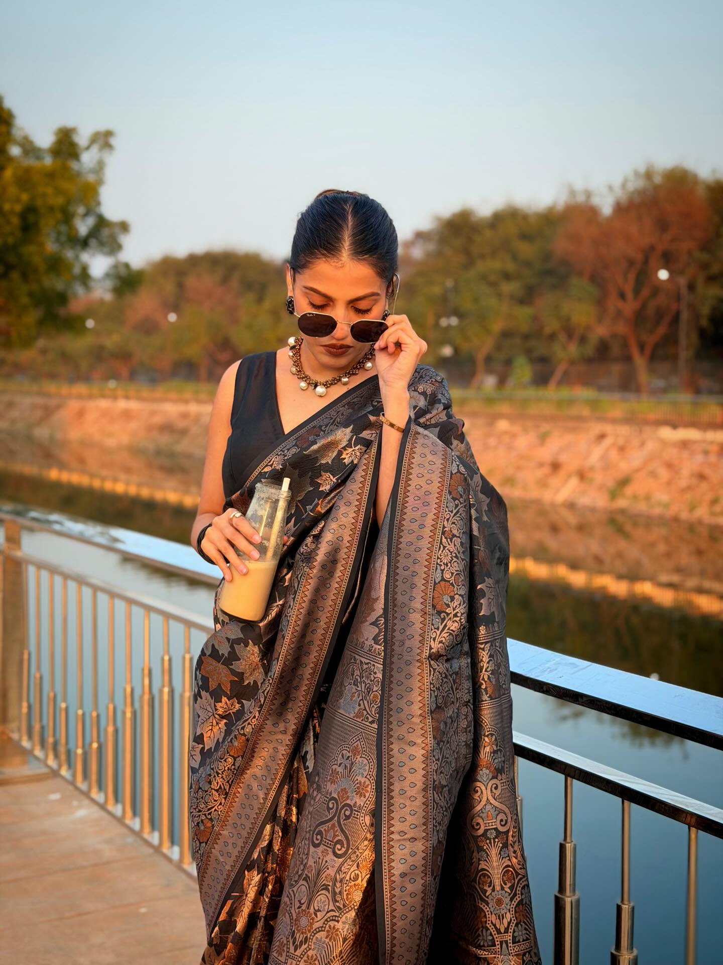 Buy MySilkLove Aged Black Banarasi Soft Silk Saree Online