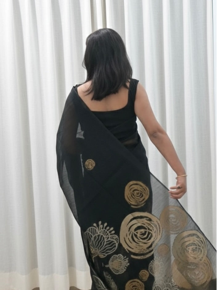 Buy MySilkLove Matte Black Munga Handloom Cotton Saree Online