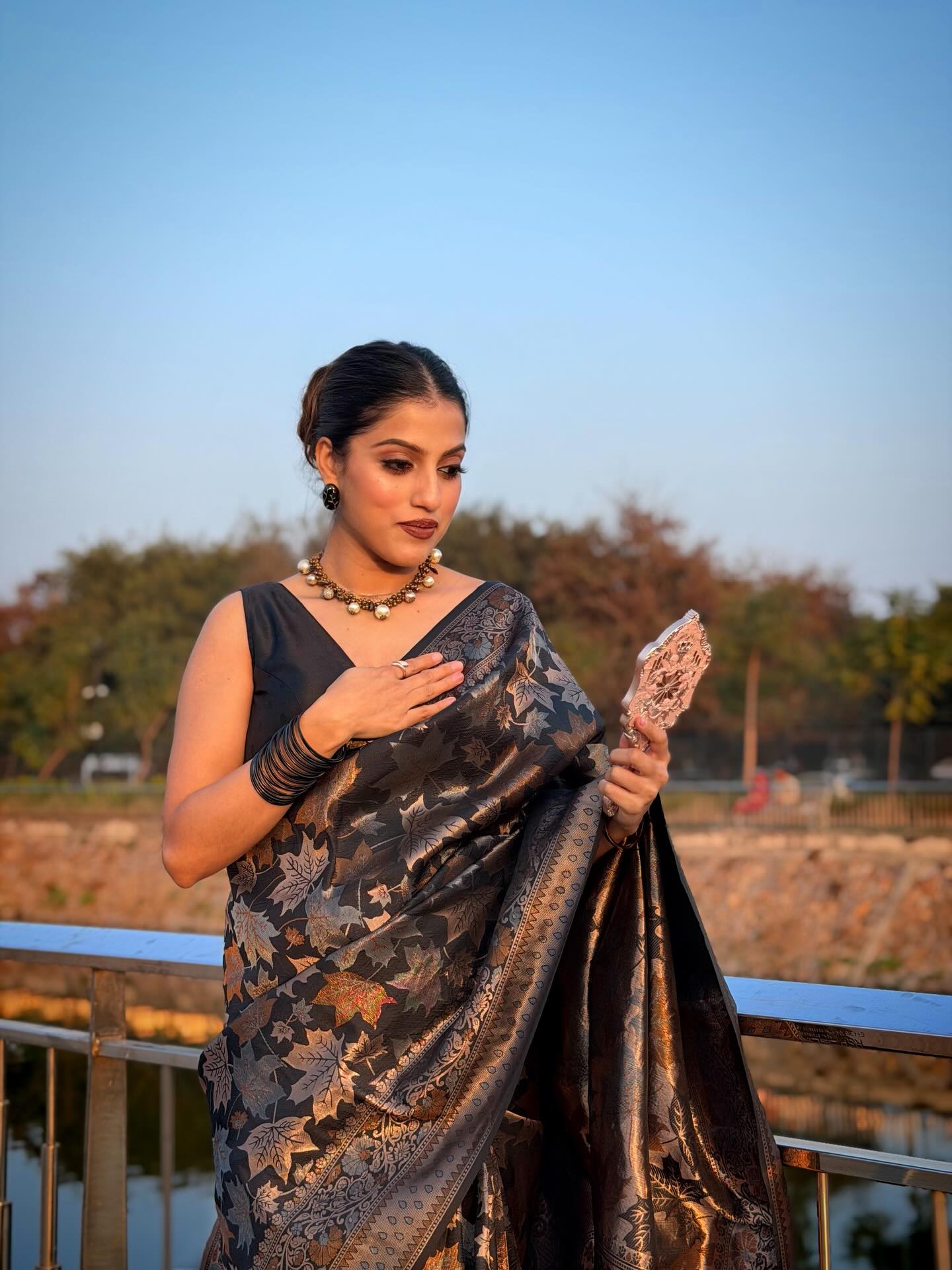 Buy MySilkLove Aged Black Banarasi Soft Silk Saree Online