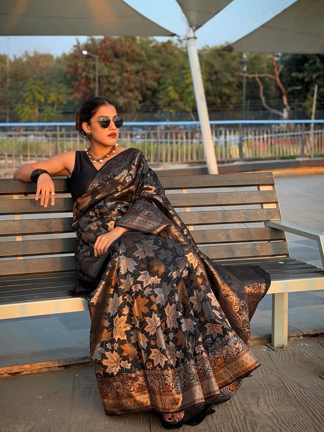 Buy MySilkLove Aged Black Banarasi Soft Silk Saree Online