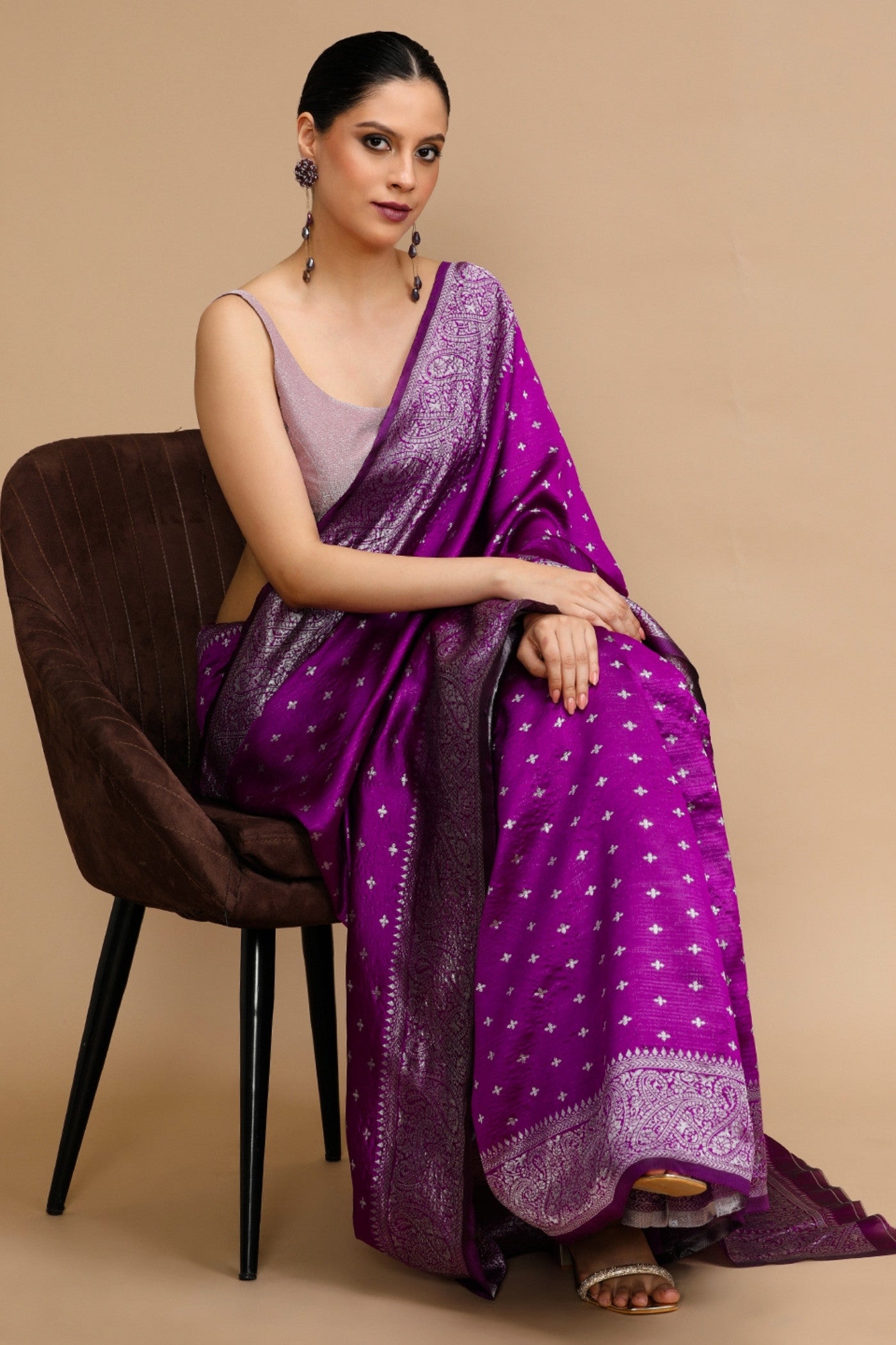 Buy MySilkLove IndiGo Purple Woven Jacquard Lichi Silk Saree Online