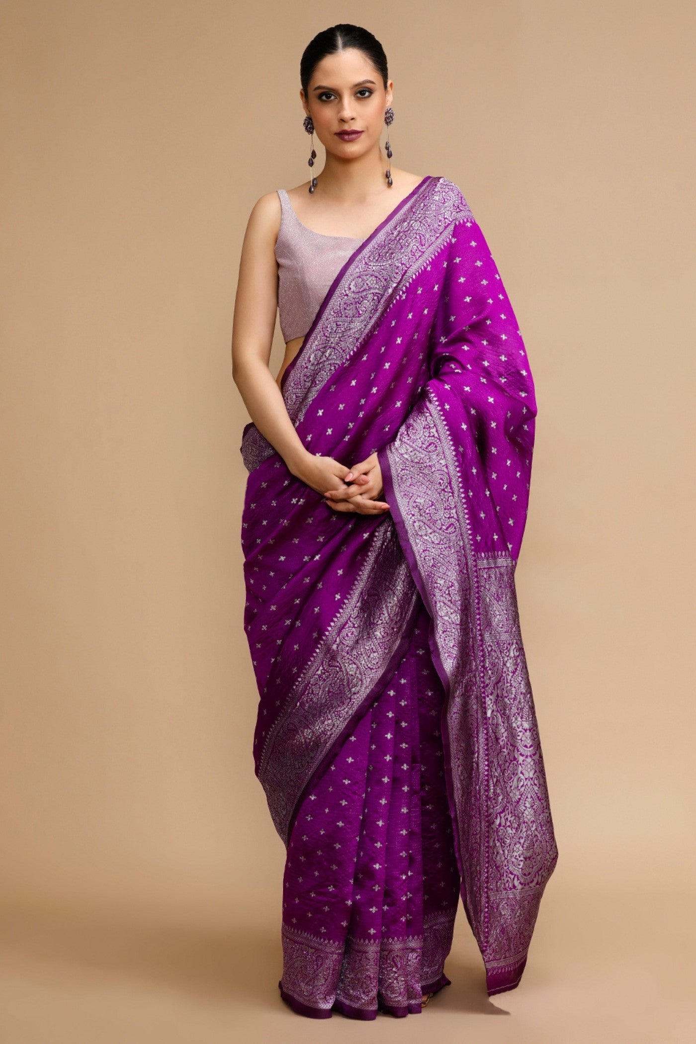 Buy MySilkLove IndiGo Purple Woven Jacquard Lichi Silk Saree Online