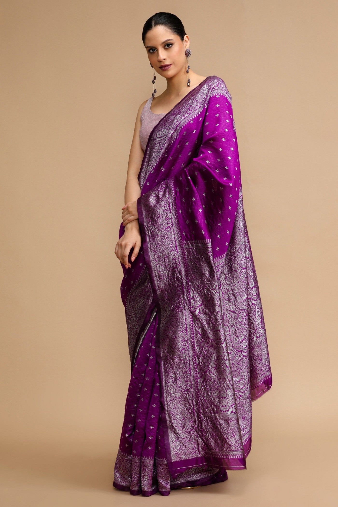 Buy MySilkLove IndiGo Purple Woven Jacquard Lichi Silk Saree Online