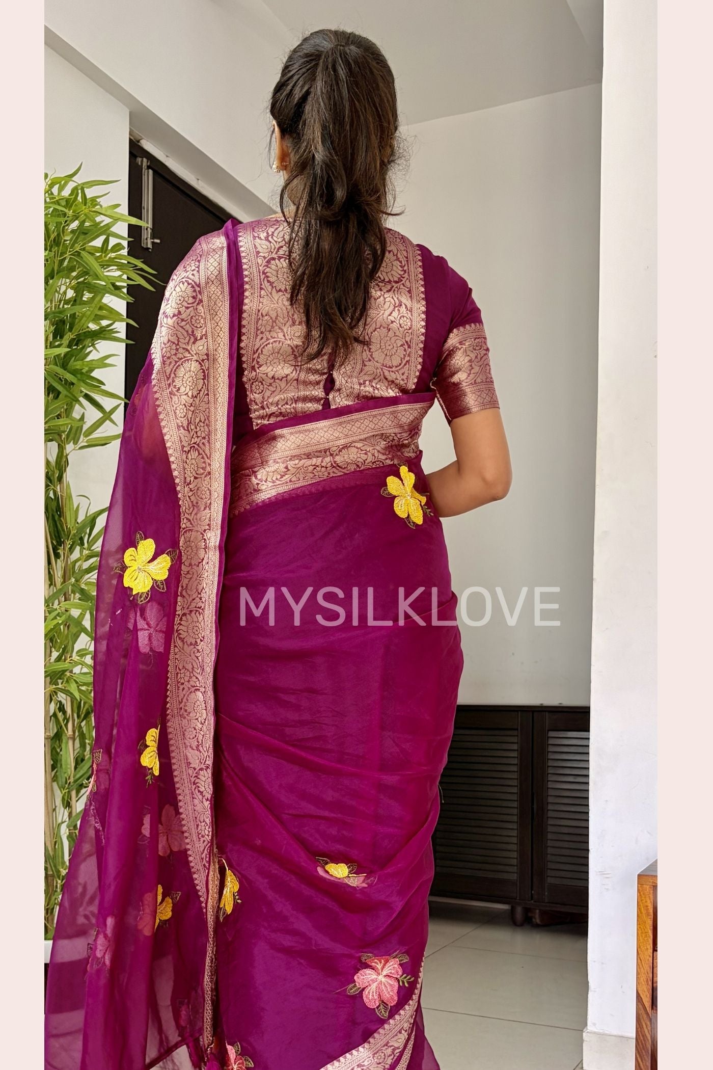Buy MySilkLove Rose Pink Woven Tissue Floral Saree Online