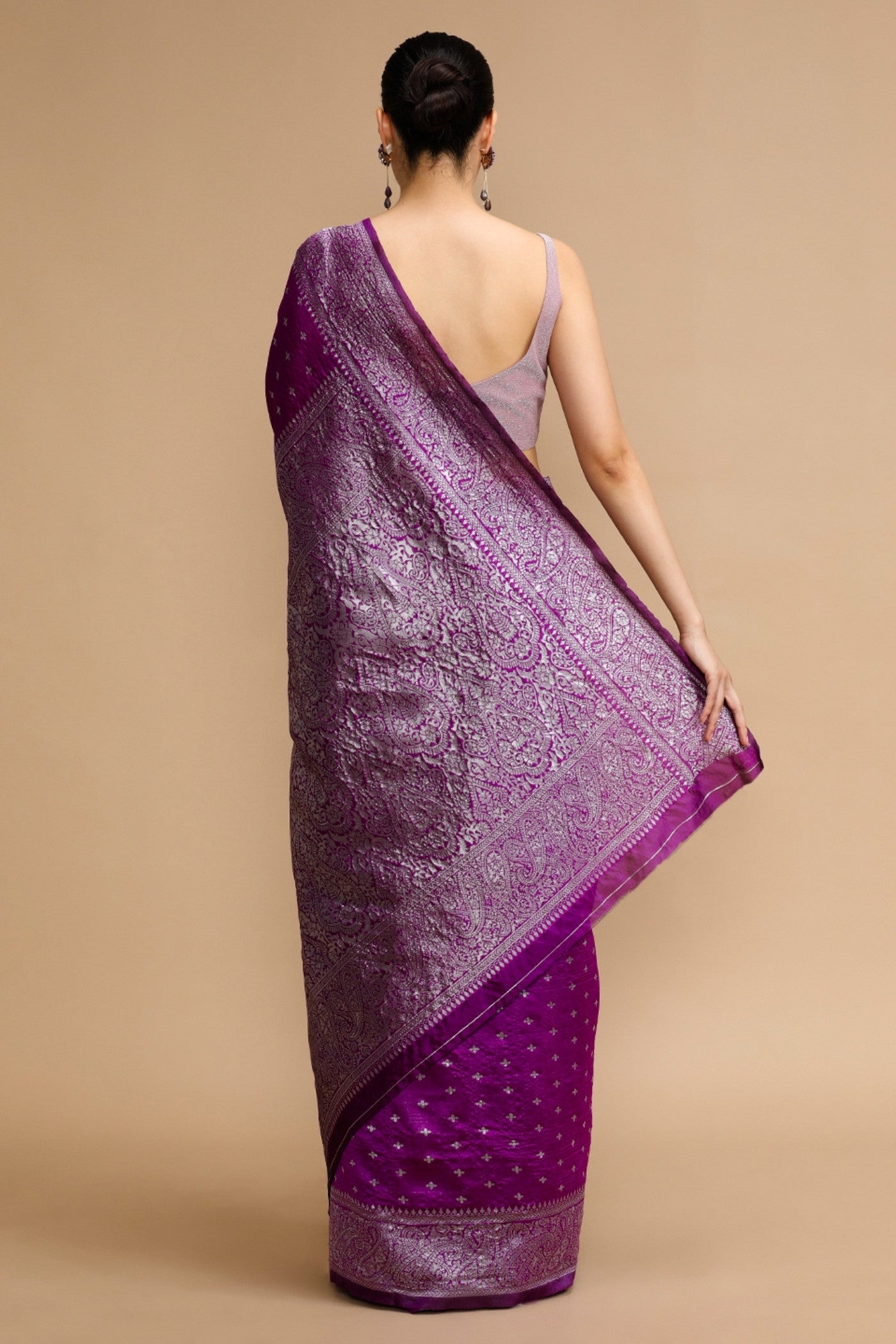 Buy MySilkLove IndiGo Purple Woven Jacquard Lichi Silk Saree Online