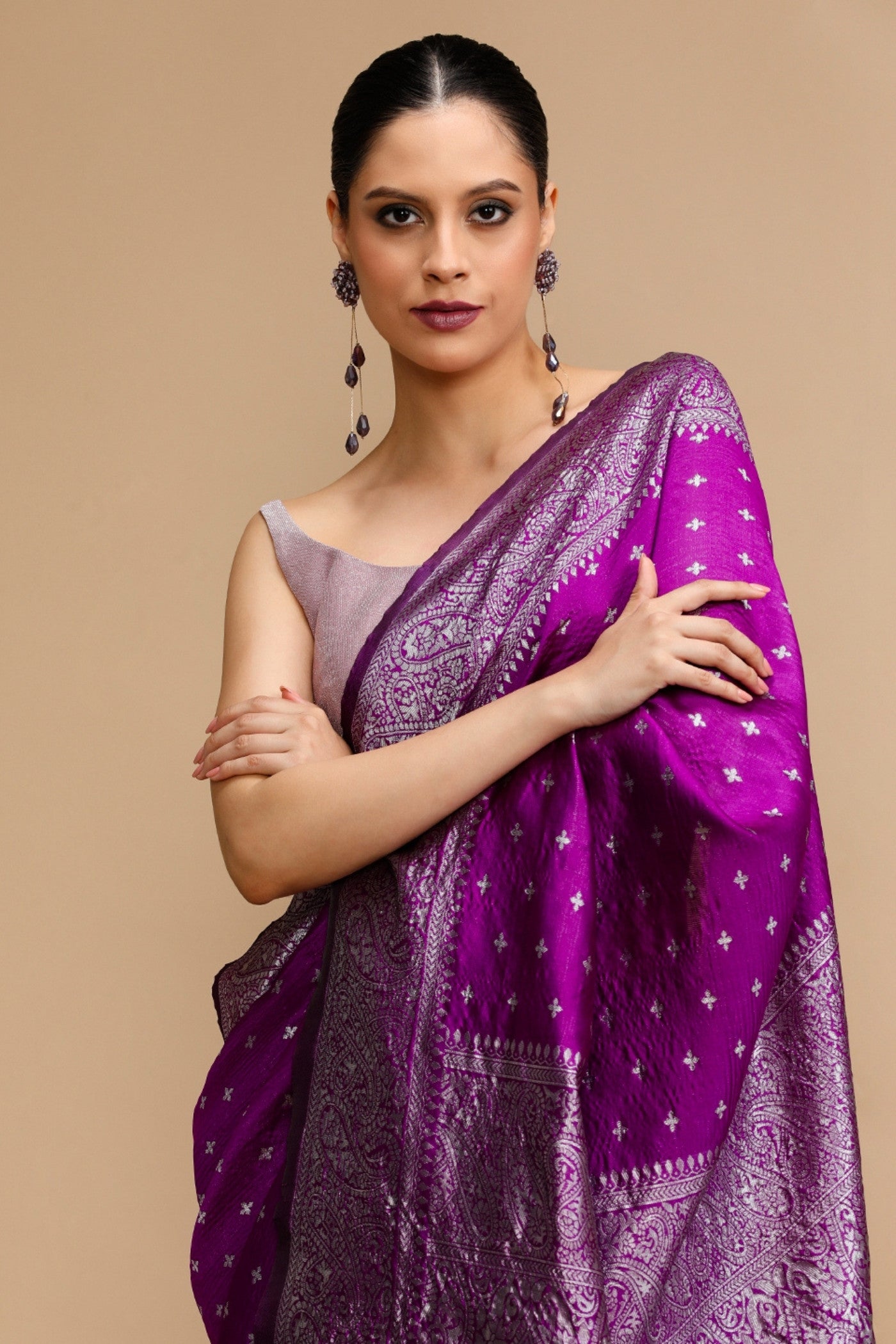 Buy MySilkLove IndiGo Purple Woven Jacquard Lichi Silk Saree Online