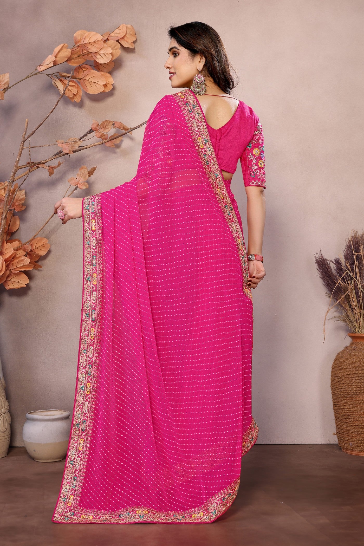 Buy MySilkLove Lipstick Pink Georgette Designer Partywear Saree Online