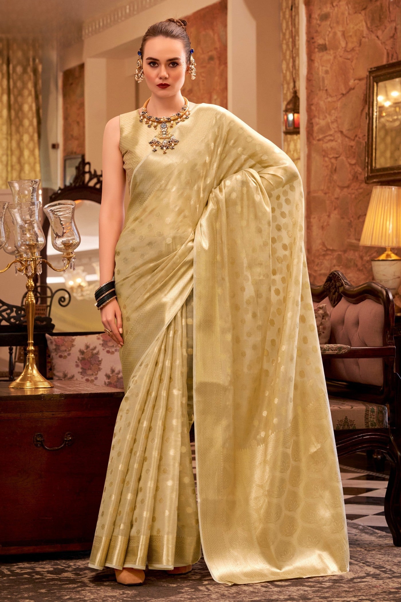Buy MySilkLove Luxor Golden Woven Tissue Silk Saree Online