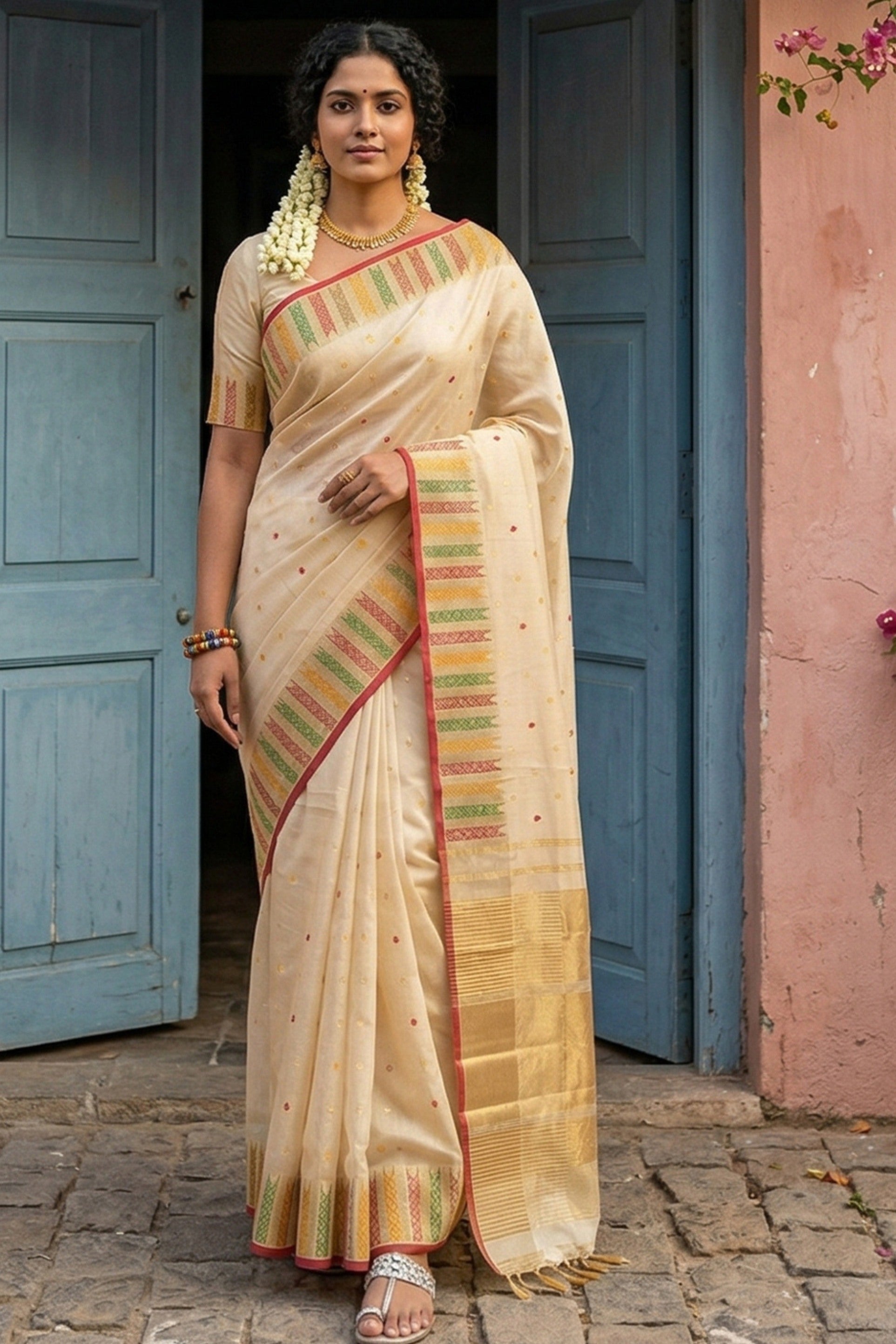 Buy MySilkLove Chalk White Woven Banarasi Silk Saree Online